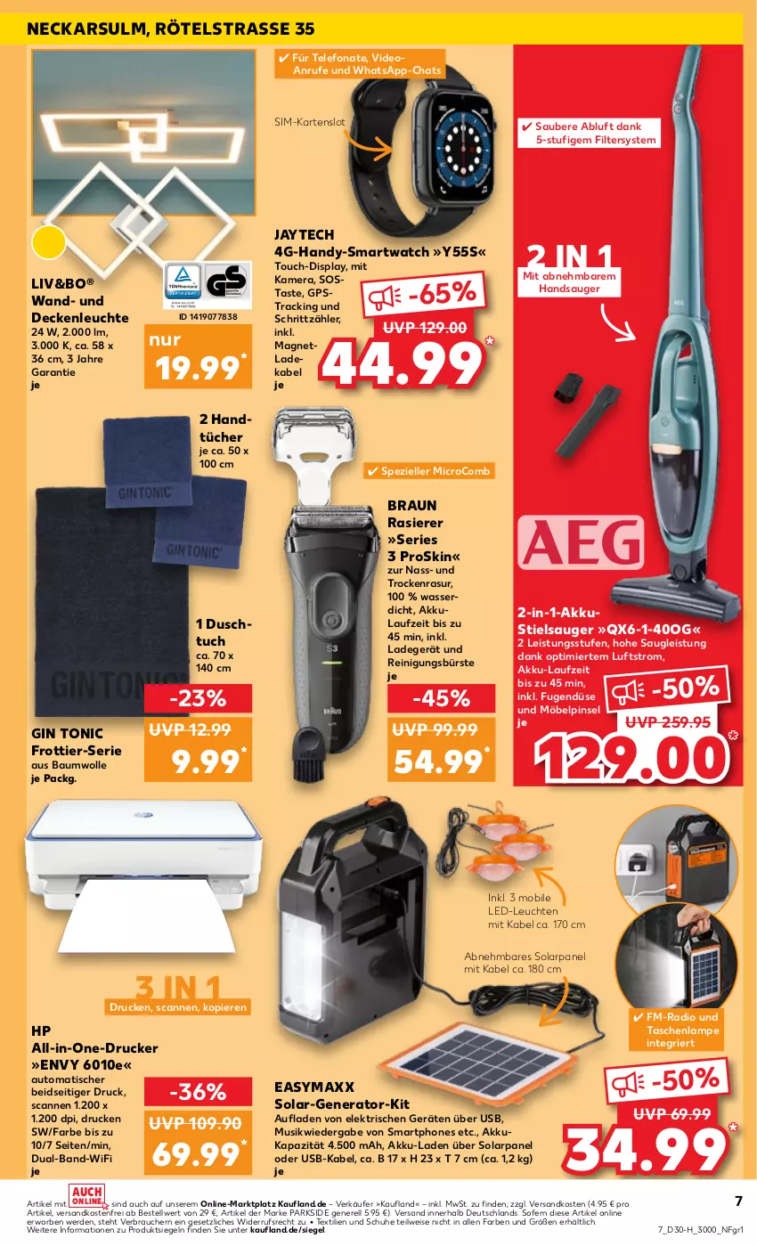 Aktueller Prospekt Kaufland - Extra-Angebote - von 25.07 bis 31.07.2024 - strona 7 - produkty: akku, auto, Bau, baumwolle, braun, bürste, decke, deckenleuchte, deka, deo, drucker, duschtuch, easymaxx, eis, elle, erde, gin, GPS, handtücher, Handy, HP, kamera, ladegerät, ladekabel, Lampe, LED-Leuchte, Leuchte, leuchten, möbel, ndk, Parkside, Pinsel, Radio, rasierer, Rauch, Reinigung, reinigungsbürste, rel, schuhe, sim, smartphone, smartphones, smartwatch, Spezi, Stielsauger, Tasche, taschen, taschenlampe, telefon, Ti, tisch, tonic, tuc, tücher, usb, versandkostenfrei, wasser, wolle