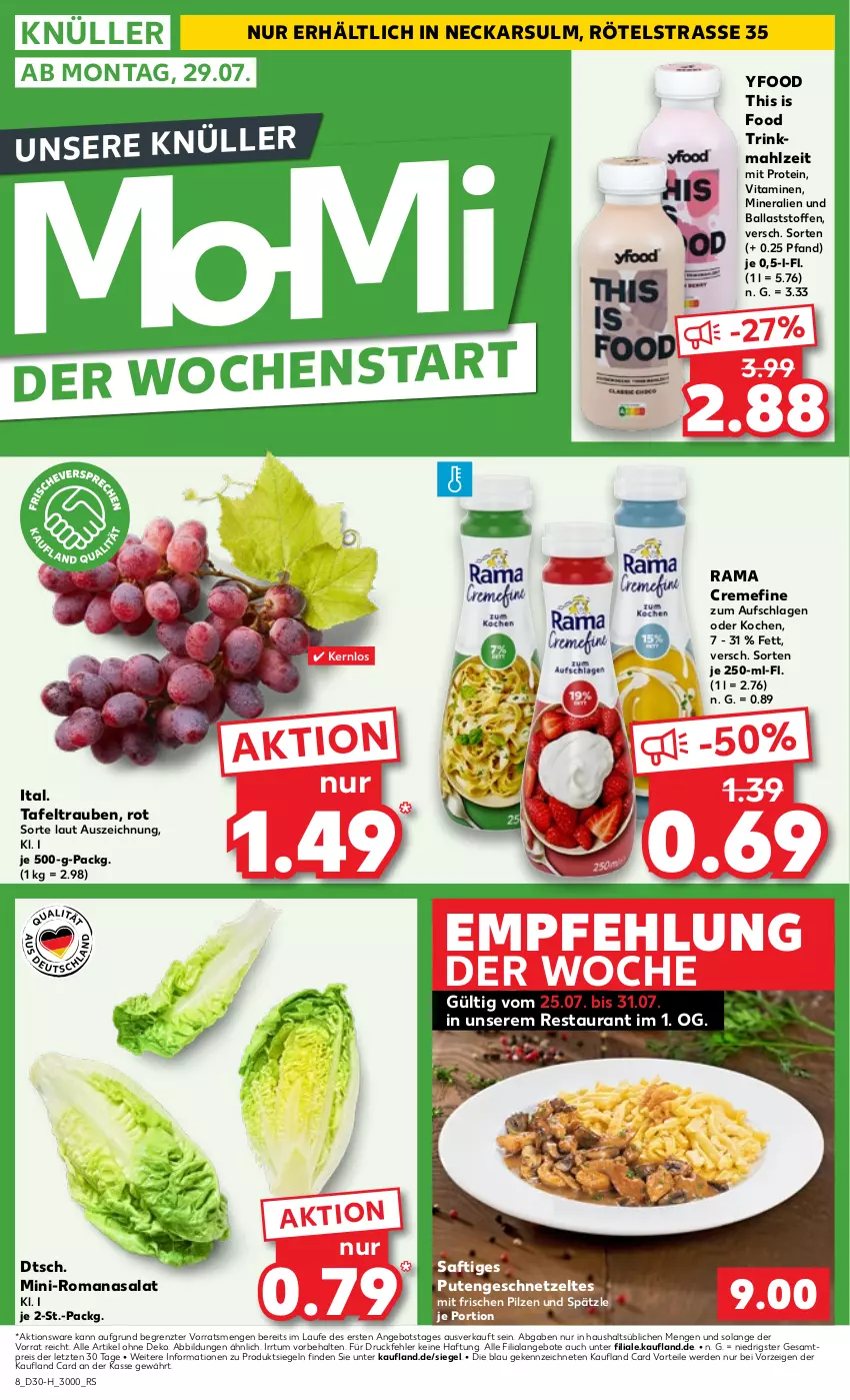 Aktueller Prospekt Kaufland - Extra-Angebote - von 25.07 bis 31.07.2024 - strona 8 - produkty: angebot, angebote, ball, creme, eis, erde, geschnetzeltes, pilze, pute, Putengeschnetzeltes, rama, rama cremefine, reis, Romanasalat, saft, salat, tafeltrauben, Ti, trauben, vita, Vitamine, Zelt, ZTE