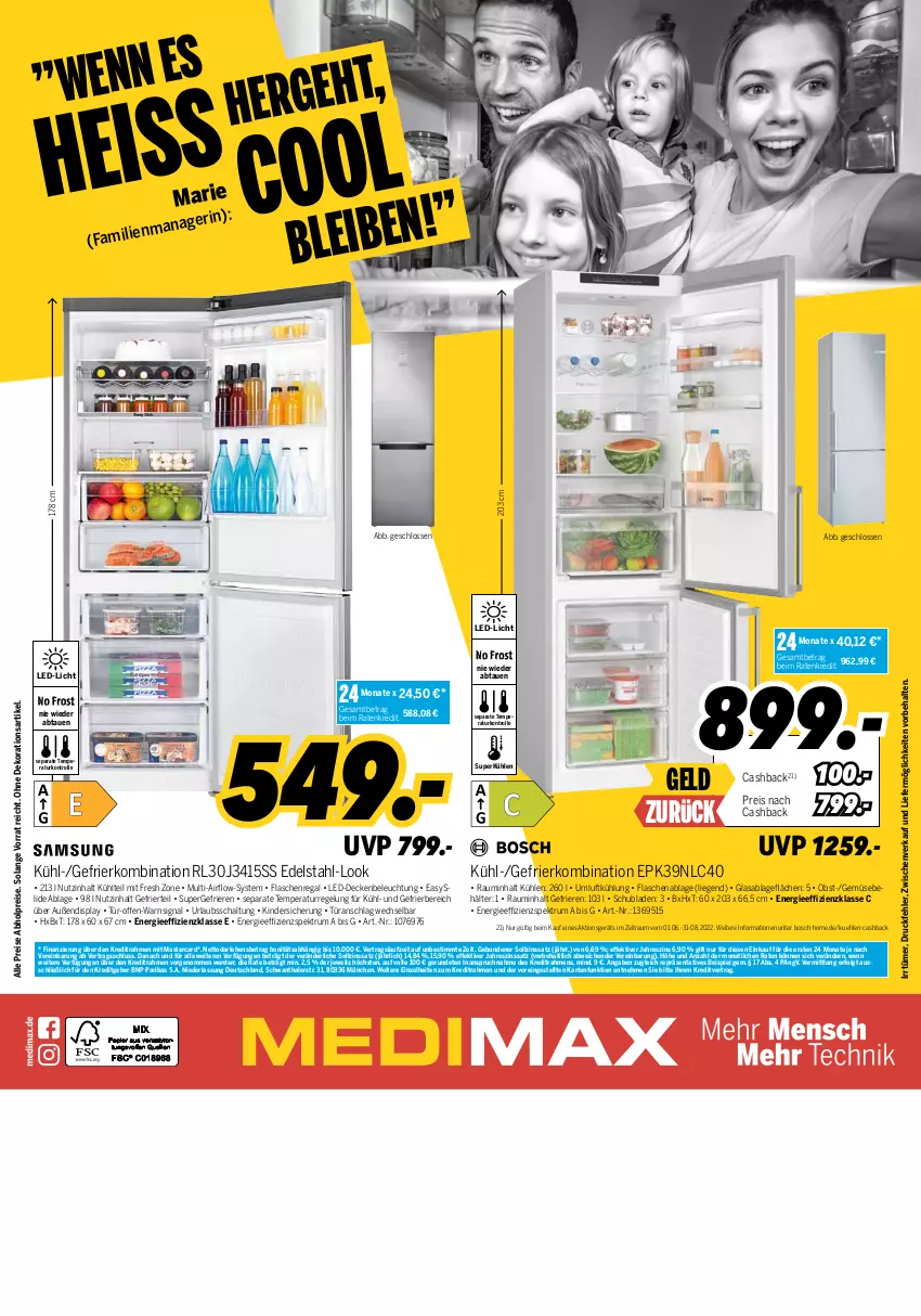 Aktueller Prospekt Medimax - MEDIMAX Prospekt KW33 2022 - von 12.08 bis 18.08.2022 - strona 8 - produkty: abholpreise, Behälter, beleuchtung, bosch, decke, dekoration, edelstahl, eis, erde, flasche, gefrierkombination, K2, Kinder, led-licht, LG, Liege, mastercard, obst, regal, reis, rum, Schal, schubladen, Signal, Spektrum, Ti, türanschlag wechselbar