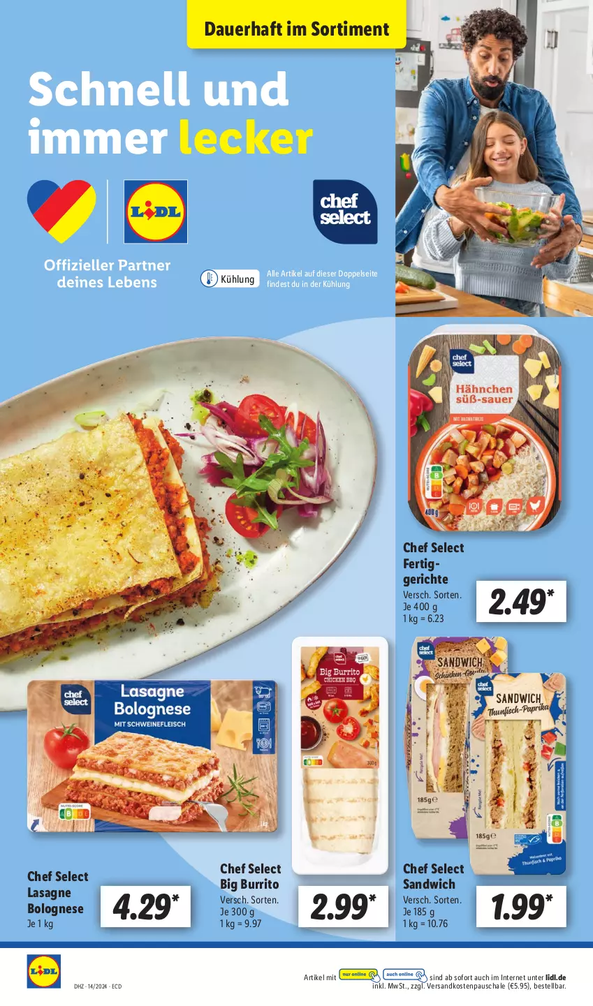 Aktueller Prospekt Lidl - Aktionsprospekt - von 02.04 bis 06.04.2024 - strona 22 - produkty: auer, bolognese, lasagne, ndk, sandwich, Schal, Schale, Ti