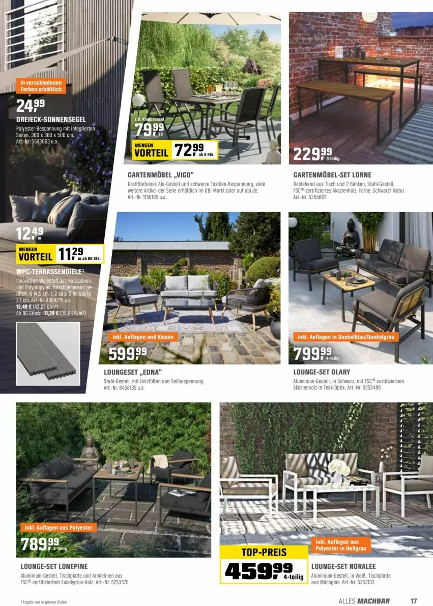 Aktueller Prospekt Obi - Prospekte - von 03.05 bis 15.05.2022 - strona 17 - produkty: Garten, gartenmöbel, LG, lounge-set, mac, möbel, sonnensegel, tee