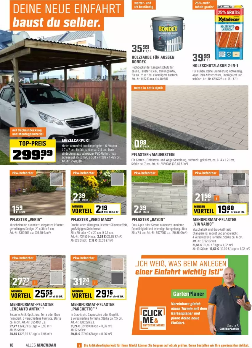 Aktueller Prospekt Obi - Prospekte - von 03.05 bis 15.05.2022 - strona 18 - produkty: aqua, auer, bondex, Cap, cappuccino, cin, creme, decke, eis, fenster, Garten, Holz, holzschutz, Jura, latte, mac, Mode, pflaster, reis, Ria, siena, Ti, top-preis, Yo