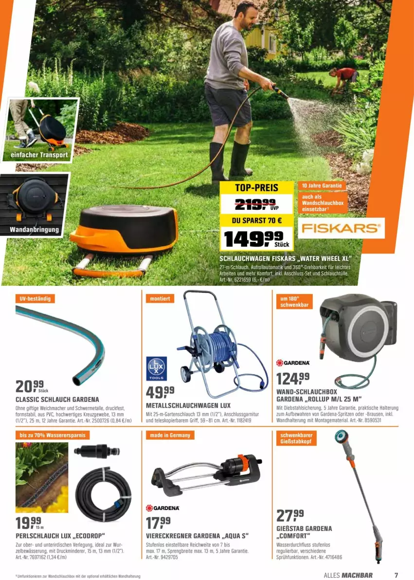 Aktueller Prospekt Obi - Prospekte - von 03.05 bis 15.05.2022 - strona 7 - produkty: aqua, auto, brause, Brei, eis, gardena, Garten, gartenschlauch, mac, reis, Ria, schlauch, schlauchwagen, tee, Teleskop, Ti, tisch, top-preis, Viereckregner, wandhalterung, wasser