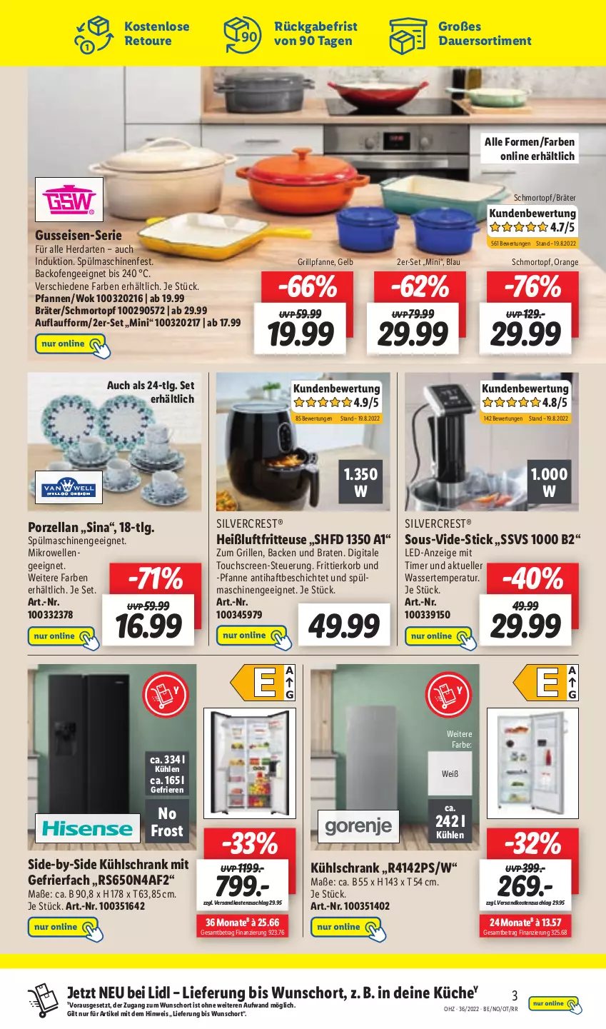 Aktueller Prospekt Lidl - Aktionsprospekt - von 05.09 bis 10.09.2022 - strona 45 - produkty: auer, backofen, braten, eis, elle, fritteuse, Frittierkorb, gefrierfach, grill, Grillpfanne, Heißluftfritteuse, herdarten, korb, küche, kühlschrank, kühlschrank mit, LG, mikrowelle, ndk, Ofen, orange, pfanne, pfannen, Schrank, silvercrest, Sous-Vide-Stick, spülmaschinen, Ti, timer, topf, touchscreen, wasser, wok