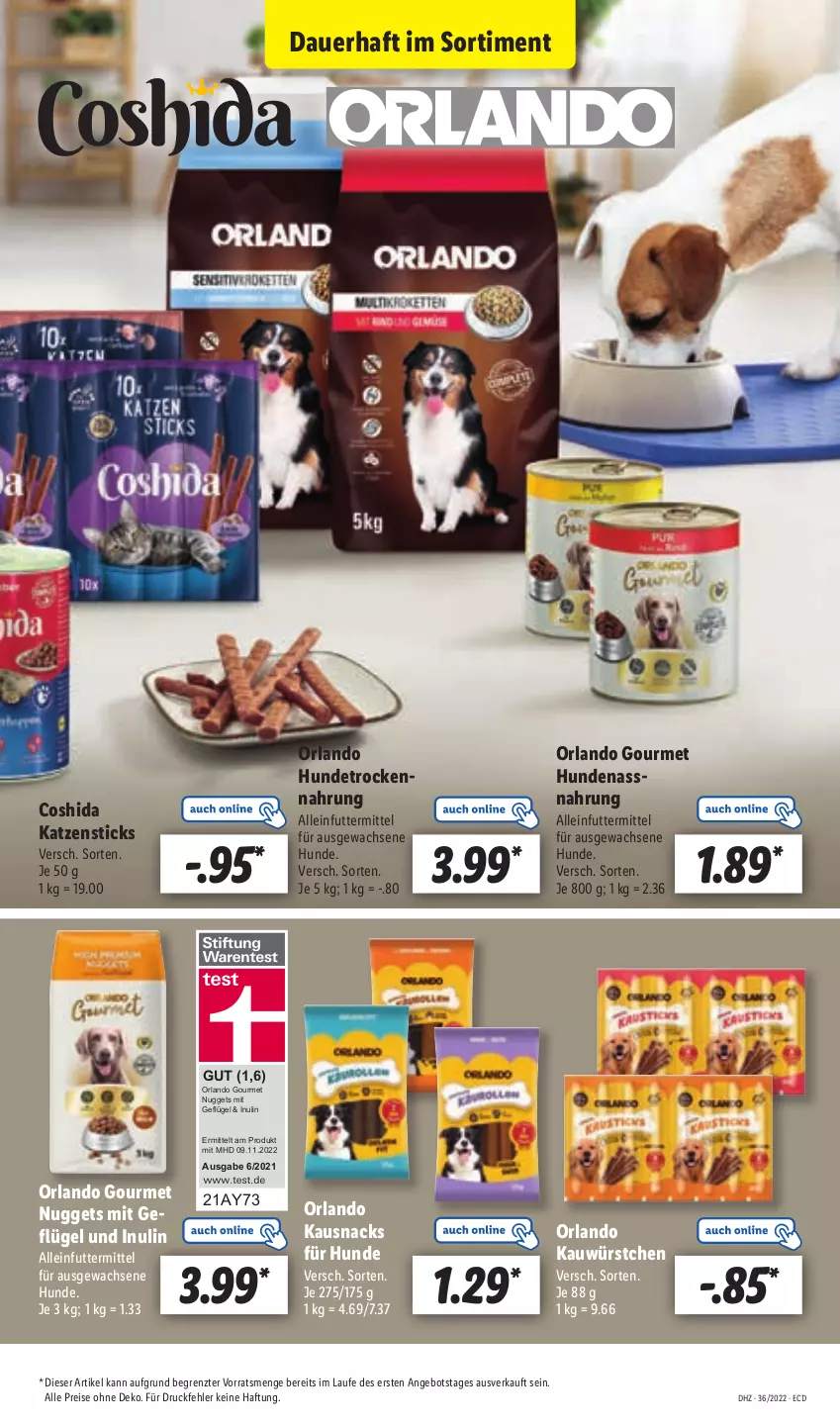 Aktueller Prospekt Lidl - Aktionsprospekt - von 05.09 bis 10.09.2022 - strona 53 - produkty: alleinfuttermittel, angebot, auer, Coshida, eis, Geflügel, Hundetrockennahrung, nuggets, reis, snack, snacks, Ti, Trockennahrung, würstchen, ZTE