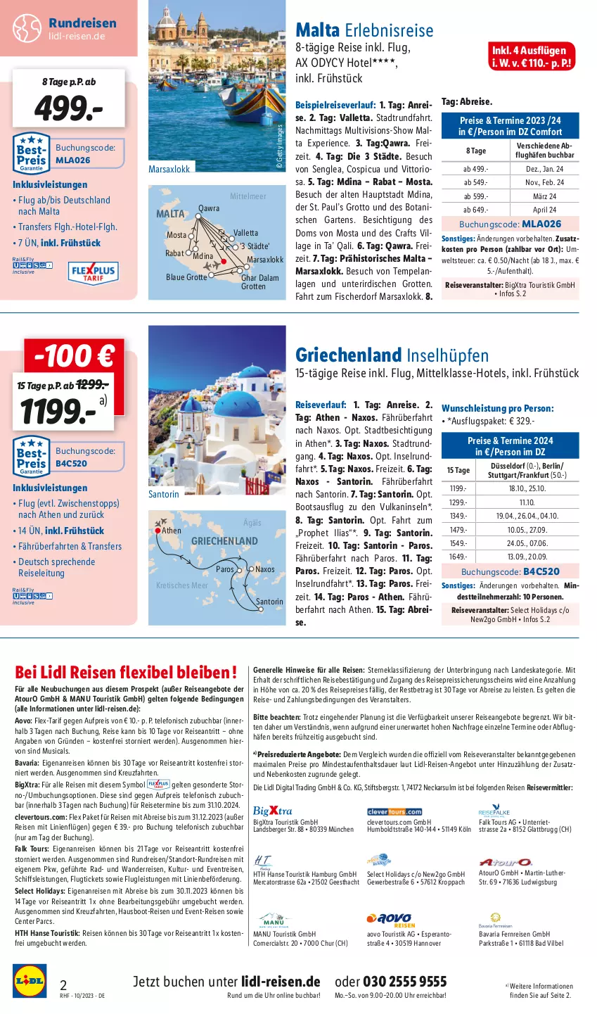 Aktueller Prospekt Lidl - Oktober Reise-Highlights - von 30.09 bis 31.10.2023 - strona 2 - produkty: angebot, angebote, auer, Bad, bavaria fernreisen gmbh, Berger, Brei, buch, eis, Elan, elle, ente, erde, fisch, fische, Fischer, Garten, inklusivleistungen, kreuzfahrten, LG, mars, merci, pril, reis, reiseveranstalter, reiseverlauf, reiss, rel, Ria, ring, telefon, Ti, tisch, uhr, usb, valletta