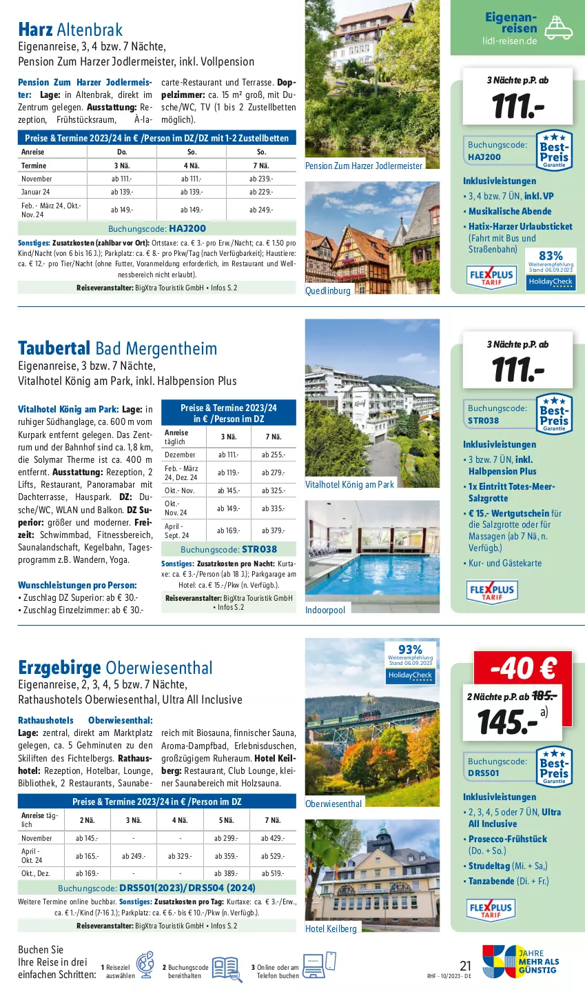 Aktueller Prospekt Lidl - Oktober Reise-Highlights - von 30.09 bis 31.10.2023 - strona 21 - produkty: aust, axe, Bad, bett, Betten, bio, buch, dusche, ecco, eis, gutschein, Holz, inklusivleistungen, kurtaxe, mab, Meister, Mode, pool, pril, prosecco, rama, reis, reiseveranstalter, rezept, rum, salz, Stier, Strudel, telefon, Ti, Tiere, usb, vita, Yo