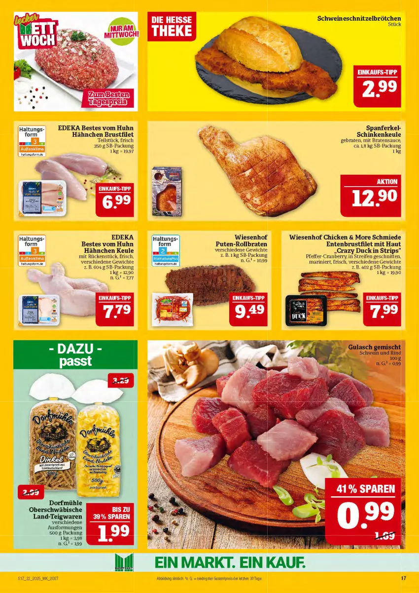 Aktueller Prospekt Marktkauf - Prospekt - von 25.05 bis 31.05.2025 - strona 17 - produkty: braten, brötchen, brustfilet, cranberry, deka, Duck, eis, ente, Entenbrust, filet, gulasch, LG, pfeffer, pute, reifen, reis, rind, rollbraten, sauce, schinken, schnitten, schnitzel, schwein, schwein und rind, schweine, schweineschnitzel, teigwaren, wein, weine, wiesenhof, ZTE