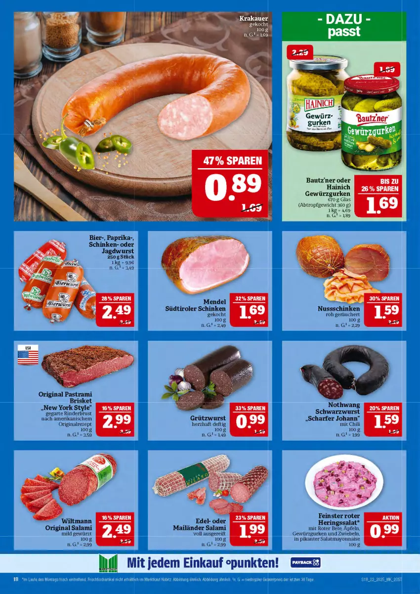 Aktueller Prospekt Marktkauf - Prospekt - von 25.05 bis 31.05.2025 - strona 18 - produkty: Astra, Bau, bier, chili, eis, fisch, frischfisch, gewürz, Gewürzgurke, gewürzgurken, gin, gurke, gurken, hering, Herings, jagdwurst, mayonnaise, nuss, paprika, pastrami, reis, rezept, rind, rinder, ring, salami, salat, schinken, Schwarzwurst, südtiroler, Ti, wiltmann, wurst, Yo, ZTE, zwiebel, zwiebeln