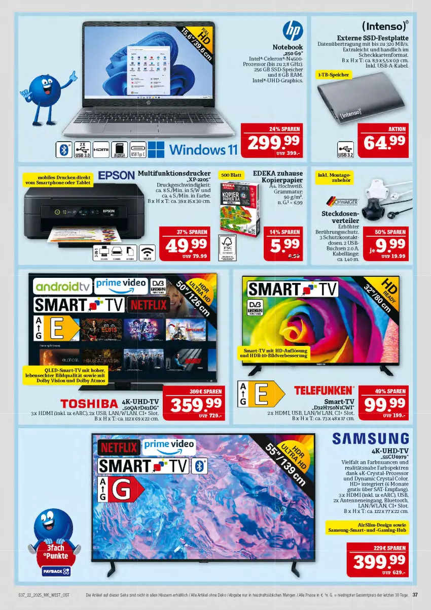 Aktueller Prospekt Marktkauf - Prospekt - von 25.05 bis 31.05.2025 - strona 37 - produkty: buch, celeron, deka, drucker, eis, epson, HDMI, Intel, intenso, kopierpapier, latte, multifunktionsdrucker, notebook, Nuance, papier, qled, reis, Samsung, smartphone, ssd, SSD-Speicher, steckdose, tablet, Ti, uhd, UHD-TV, usb, ZTE