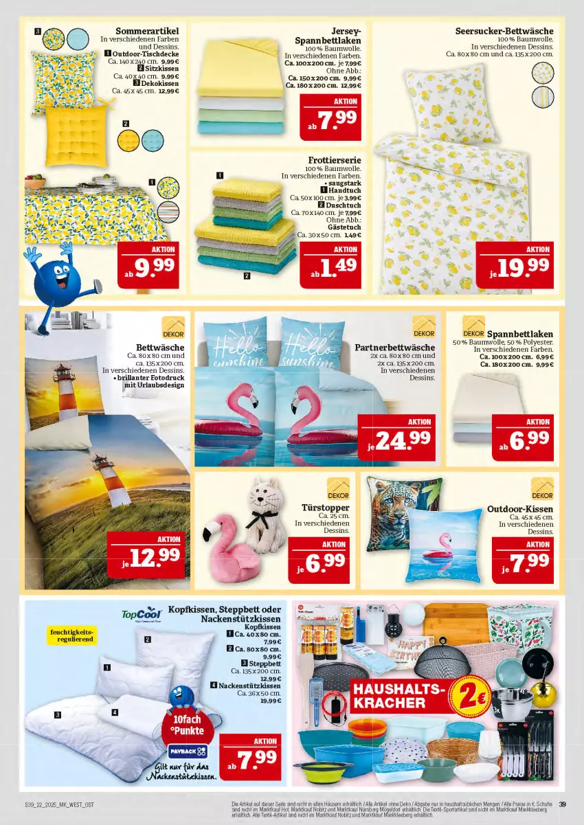 Aktueller Prospekt Marktkauf - Prospekt - von 25.05 bis 31.05.2025 - strona 39 - produkty: Bau, baumwolle, bett, bettwäsche, decke, dekokissen, duschtuch, eis, gästetuch, handtuch, kissen, kopfkissen, nackenstützkissen, reis, schuhe, seersucker, Seersucker-Bettwäsche, sitzkissen, spannbettlaken, Sport, steppbett, Ti, tisch, tischdecke, topper, tuc, türstopper, wolle