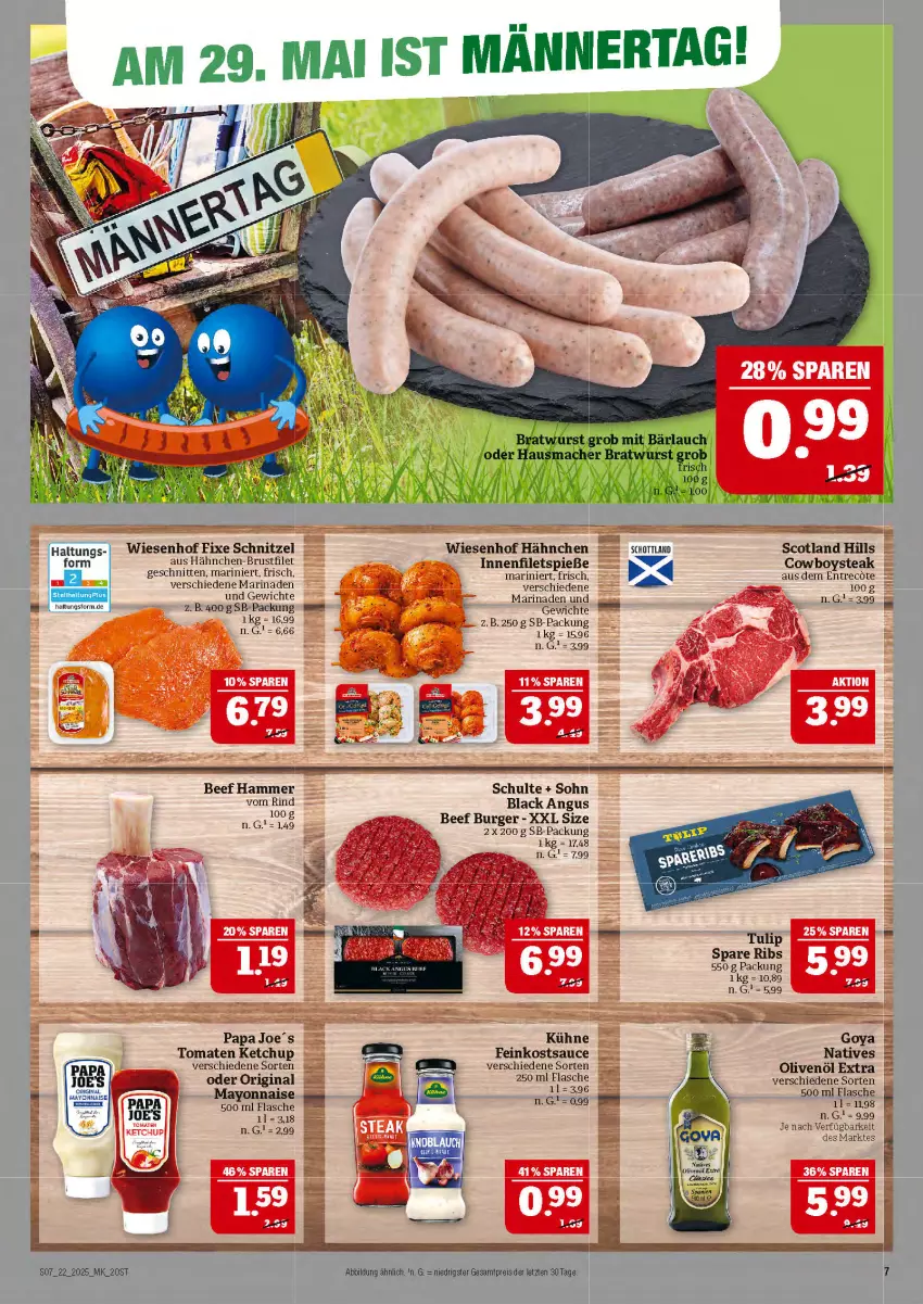 Aktueller Prospekt Marktkauf - Prospekt - von 25.05 bis 31.05.2025 - strona 7 - produkty: beef, brustfilet, burger, eis, feinkost, filet, filets, flasche, gin, hähnchen-brustfilet, ketchup, Kühne, lack, marinade, mayonnaise, olive, oliven, olivenöl, olivenöl extra, reis, rind, sauce, schnitten, schnitzel, schott, spare ribs, steak, Ti, tomate, tomaten, tomaten ketchup, tulip, wiesenhof, Yo, ZTE
