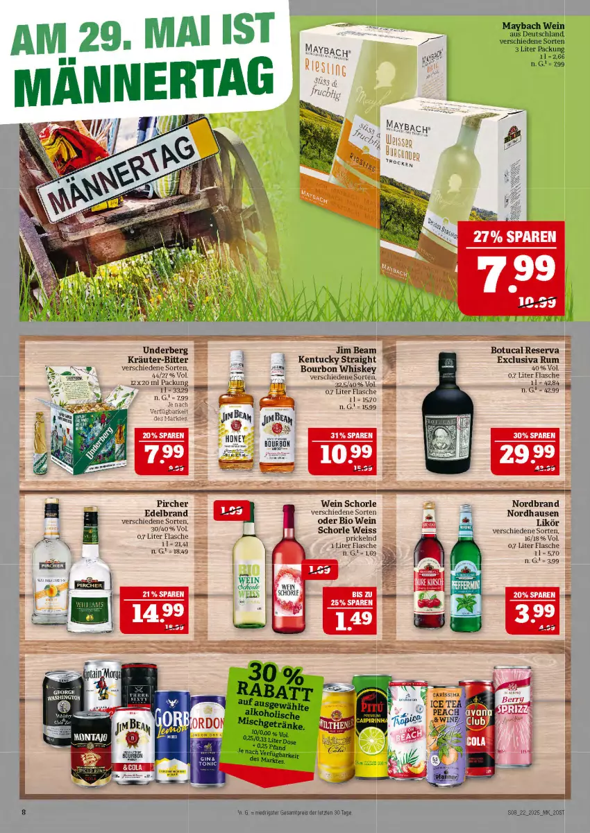 Aktueller Prospekt Marktkauf - Prospekt - von 25.05 bis 31.05.2025 - strona 8 - produkty: bio, bourbon, bourbon whiskey, eis, flasche, kentucky straight, kräuter, likör, maybach, nordbrand, pircher, reis, riesling, rum, schorle, tuc, underberg, wein, whiskey, ZTE