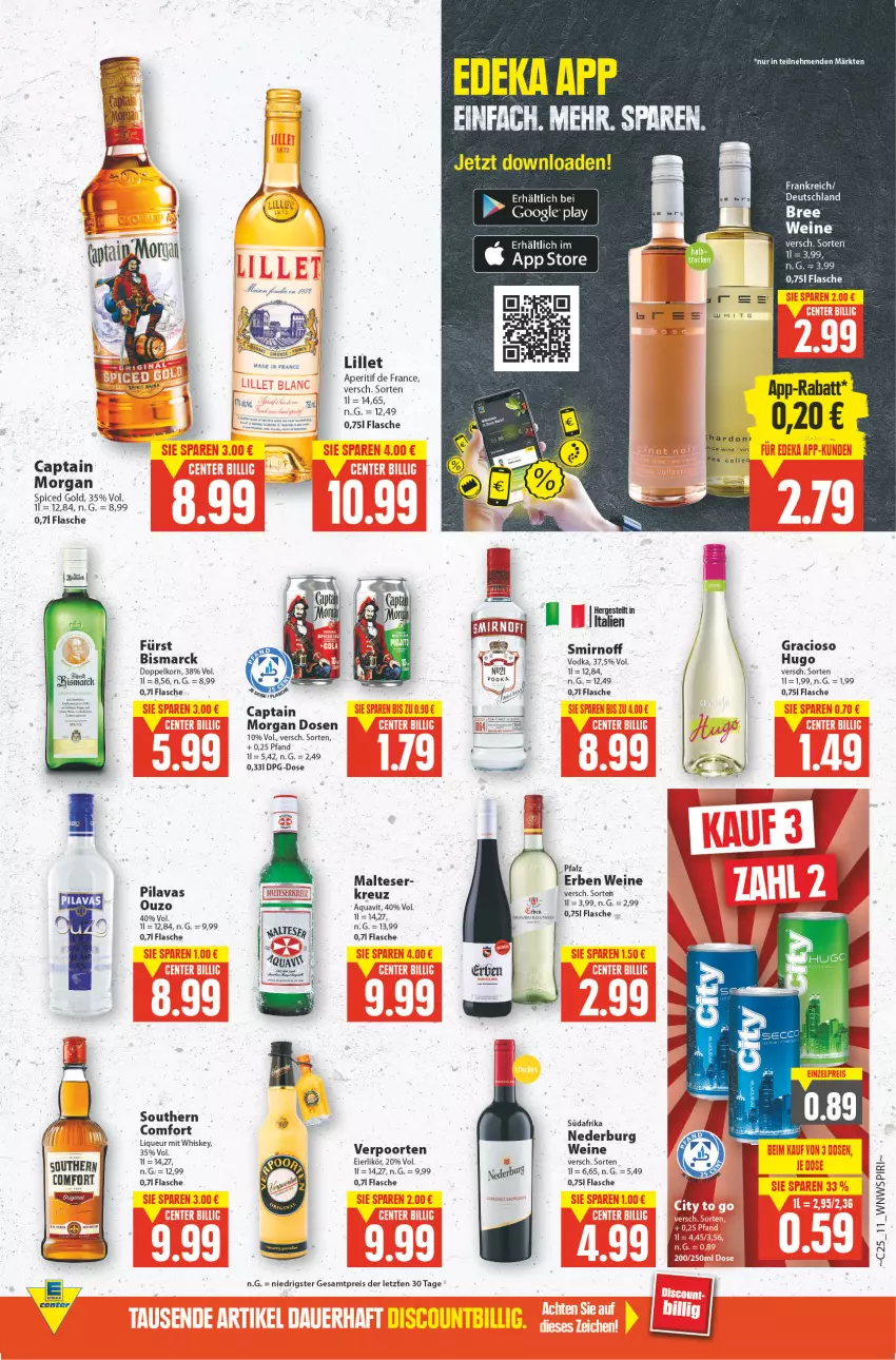 Aktueller Prospekt E Center - Angebote der Woche - von 20.06 bis 25.06.2022 - strona 10 - produkty: aperitif, aqua, aquavit, bismarck, bree, Cap, captain morgan, doppelkorn, eier, eierlikör, eis, flasche, google play, gracioso, hugo, korn, likör, lillet, liqueur, malteser, ouzo, reis, smirnoff, Ti, verpoorten, vodka, wein, weine, whiskey, ZTE