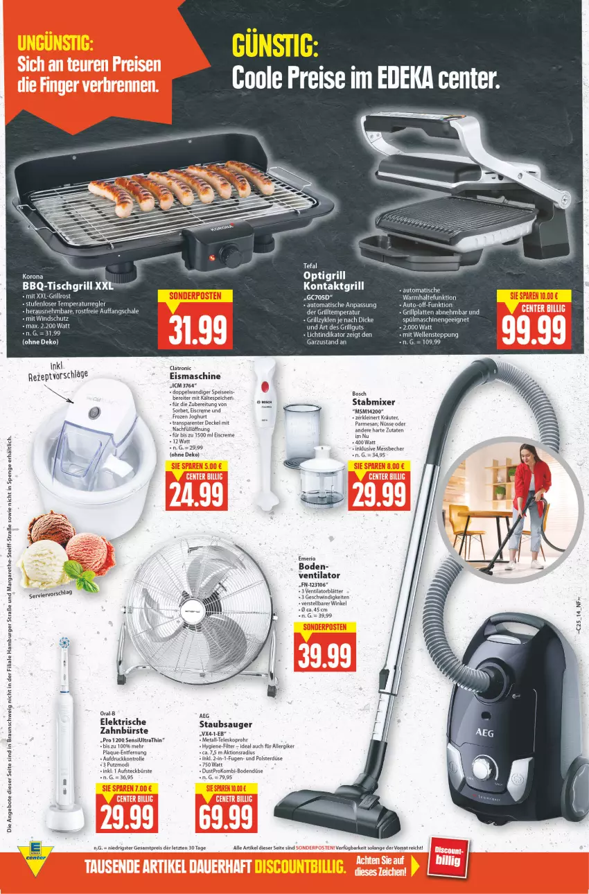 Aktueller Prospekt E Center - Angebote der Woche - von 20.06 bis 25.06.2022 - strona 14 - produkty: aeg, angebot, angebote, auto, Becher, bier, bosch, braun, burger, bürste, creme, decke, Deckel, deka, eis, eiscreme, eismaschine, elektrische zahnbürste, elle, ente, grill, grillplatte, grillrost, hamburger, joghur, joghurt, kontaktgrill, kräuter, latte, leine, LG, Messbecher, Mixer, oral-b, reis, rezept, Schal, Schale, Sorbet, spülmaschinen, stabmixer, staubsauger, Teleskop, Ti, tisch, ventilator, Windschutz, zahnbürste, ZTE