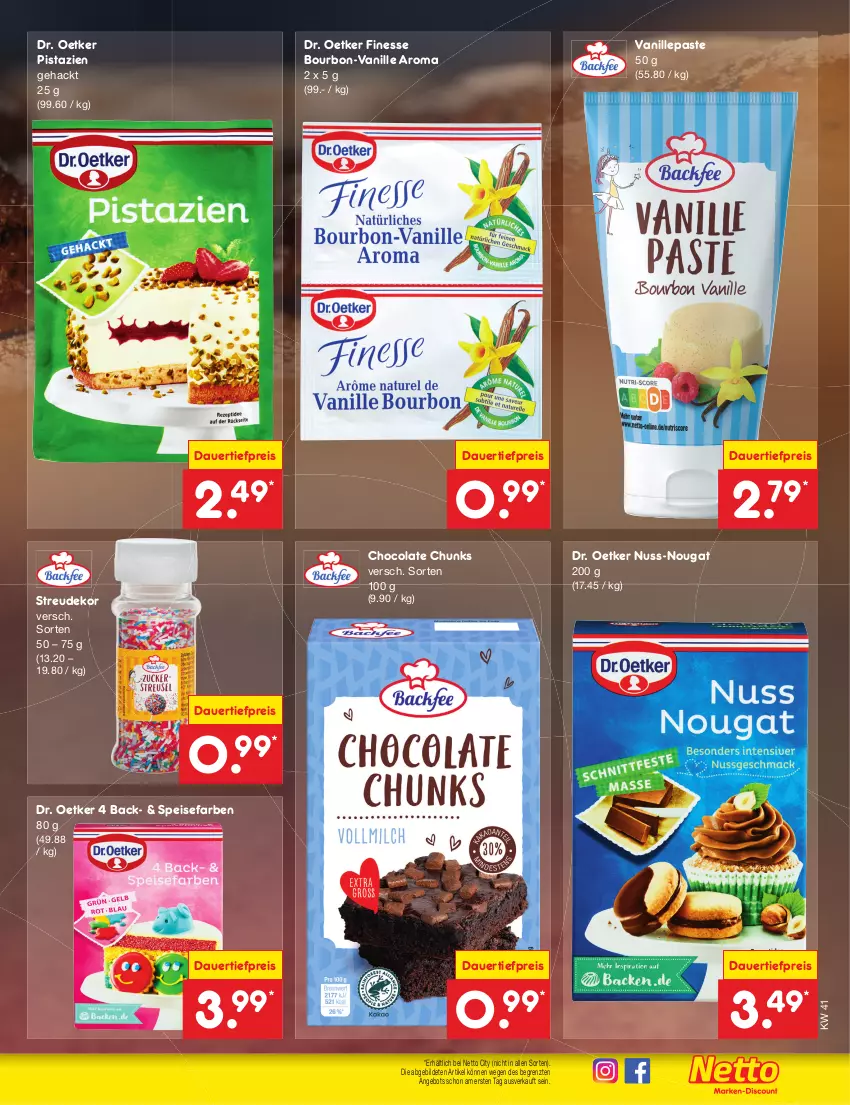 Aktueller Prospekt Netto Marken-Discount - Filial-Angebote - von 09.10 bis 14.10.2023 - strona 25 - produkty: angebot, auer, bourbon, cola, dauertiefpreis, Dr. Oetker, eis, finesse, nuss, pistazien, reis, Ti, tiefpreis, vanille, ZTE