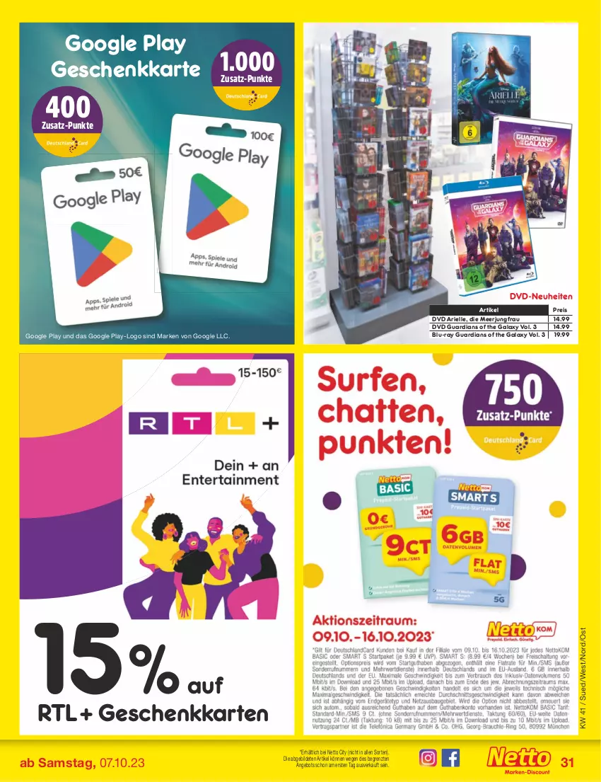 Aktueller Prospekt Netto Marken-Discount - Filial-Angebote - von 09.10 bis 14.10.2023 - strona 33 - produkty: angebot, ariel, blu-ray, dvd, eis, elle, google play, Jungfrau, neuheit, reis, Ti, ZTE