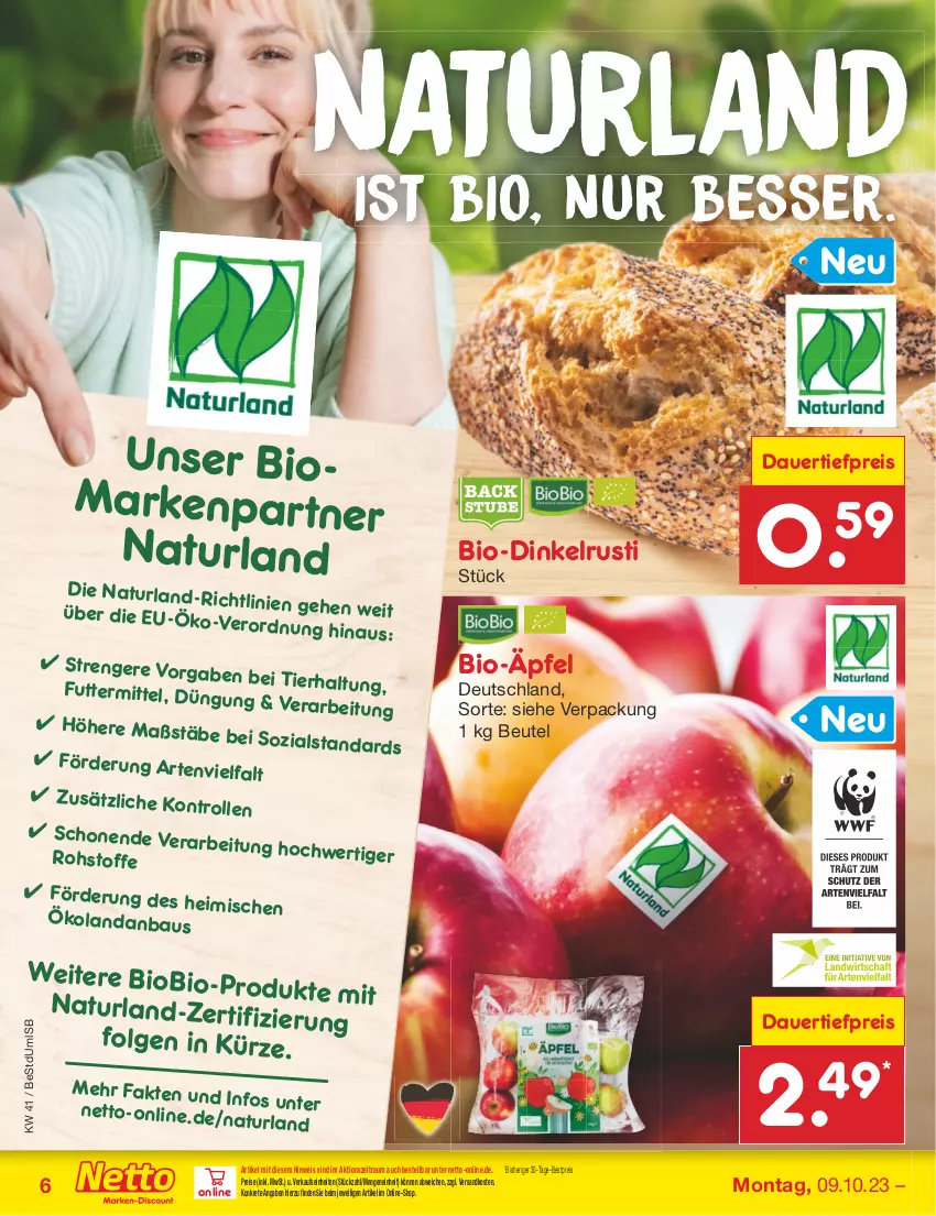 Aktueller Prospekt Netto Marken-Discount - Filial-Angebote - von 09.10 bis 14.10.2023 - strona 6 - produkty: auer, Bau, bestpreis, beutel, bio, biobio, dauertiefpreis, eis, LG, natur, naturland, ndk, reis, Ti, tiefpreis