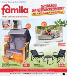 Gazetka promocyjna Famila - Prospekte - Gazetka - ważna od 30.03 do 30.03.2024 - strona 1 - produkty: edelstahl, eis, elle, Garten, gartenmöbel, hocker, Holz, jever, kissen, klapptisch, korb, LG, möbel, natur, ndk, reis, rel, Ria, Sofa, strandkorb, Stühl, Tasche, taschen, teller, Ti, tisch, Weste, Wild, ZTE