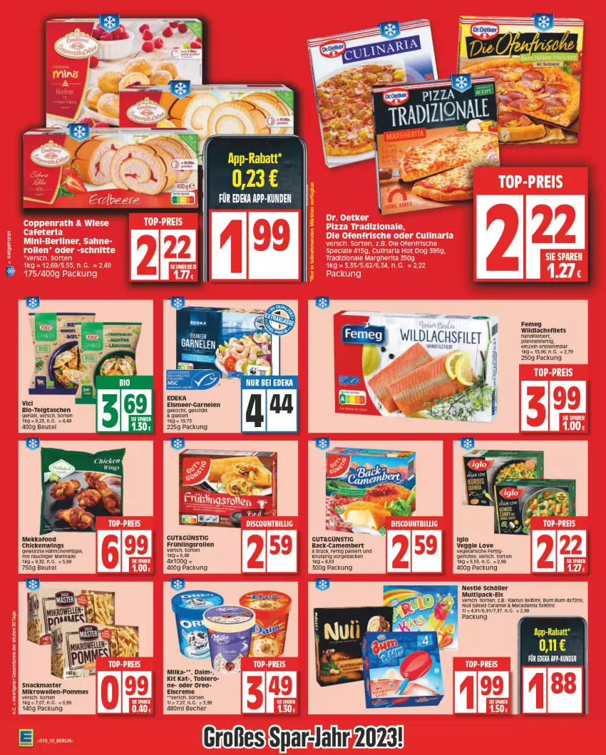 Aktueller Prospekt Edeka - Angebote der Woche - von 06.03 bis 11.03.2023 - strona 10 - produkty: aeg, Becher, beutel, bio, camembert, caramel, creme, daim, deka, eis, eiscreme, elle, femeg, filet, filets, garnelen, geback, gewürz, iglo, Kit Kat, lachs, lachsfilet, lachsfilets, mac, marinade, mikrowelle, milka, oreo, pfanne, pfannen, pommes, Rauch, Schöller, snack, Tasche, taschen, Ti, Vegeta, veggie, Veggie Love, Wild, wildlachs, ZTE