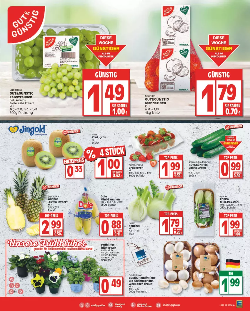 Aktueller Prospekt Edeka - Angebote der Woche - von 06.03 bis 11.03.2023 - strona 3 - produkty: banane, bananen, beere, beeren, beutel, bio, braun, champignon, champignons, deka, erdbeere, erdbeeren, fenchel, gurke, gurken, mandarine, mandarinen, salat, Salatgurke, salatgurken, Schal, Schale, tafeltrauben, Ti, trauben