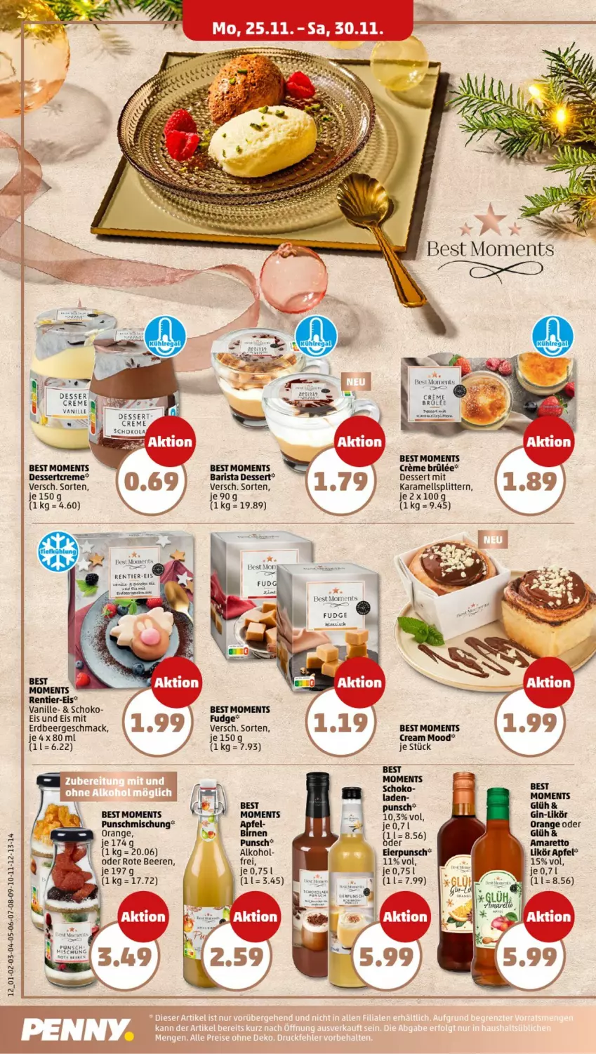 Aktueller Prospekt Penny - Prospekte - von 25.11 bis 30.11.2024 - strona 12 - produkty: alkohol, Amaretto, beere, beeren, Birnen, creme, dessert, eier, eis, gin, karamell, likör, mac, orange, rel, schoko, Ti, vanille