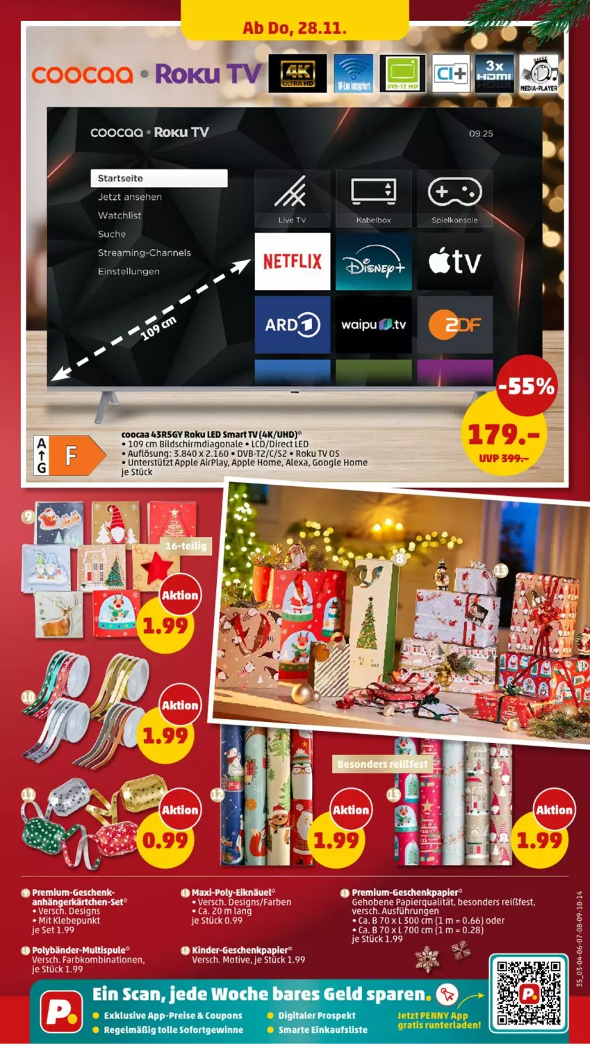 Aktueller Prospekt Penny - Prospekte - von 25.11 bis 30.11.2024 - strona 35 - produkty: alexa, Anhänger, Apple, dvb, DVB-T, Geschenkpapier, Kinder, papier, smart tv, Spielkonsole, tee, Ti, uhd