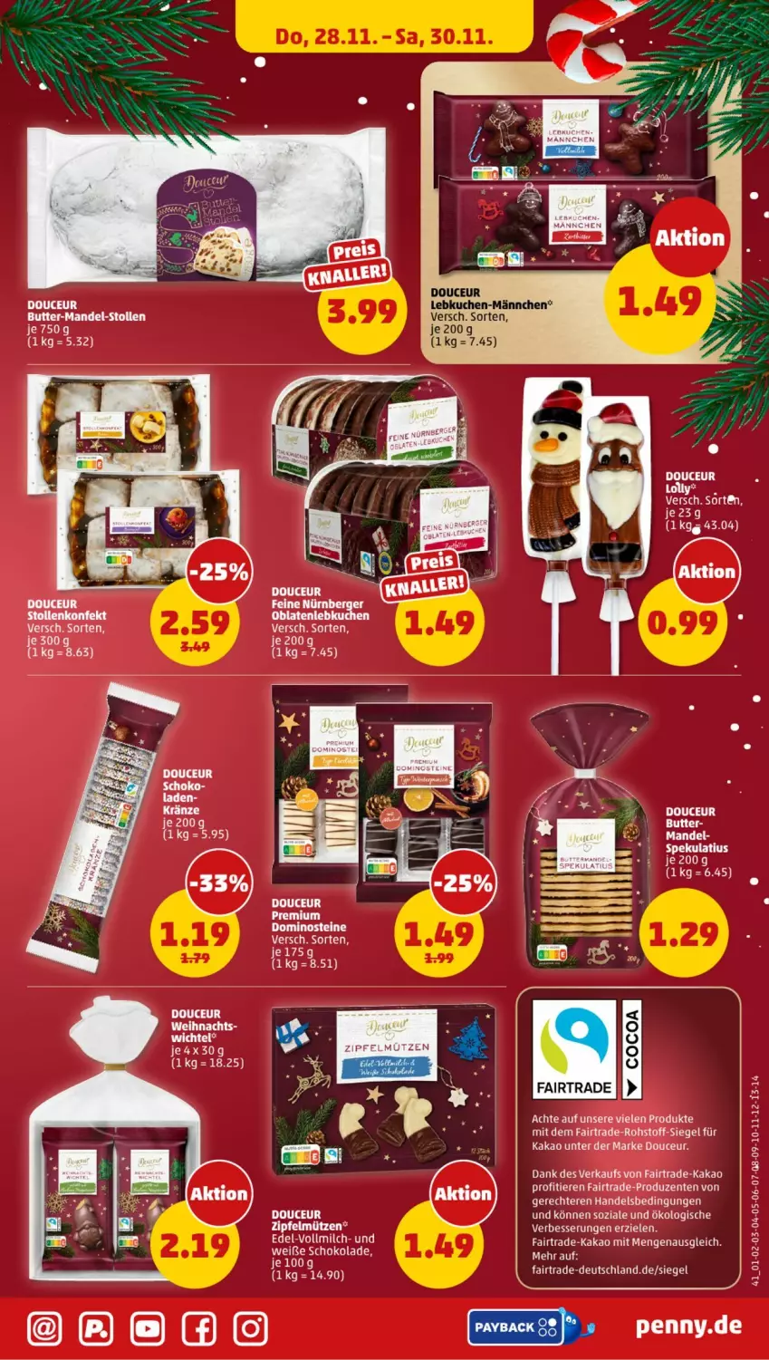 Aktueller Prospekt Penny - Prospekte - von 25.11 bis 30.11.2024 - strona 41 - produkty: butter, ente, kakao, kuchen, Lebkuchen, mandel, Mütze, schoko, schokolade, Stollen, Ti, Tiere, Weiße Schokolade, Wichtel, Zipfelmütze