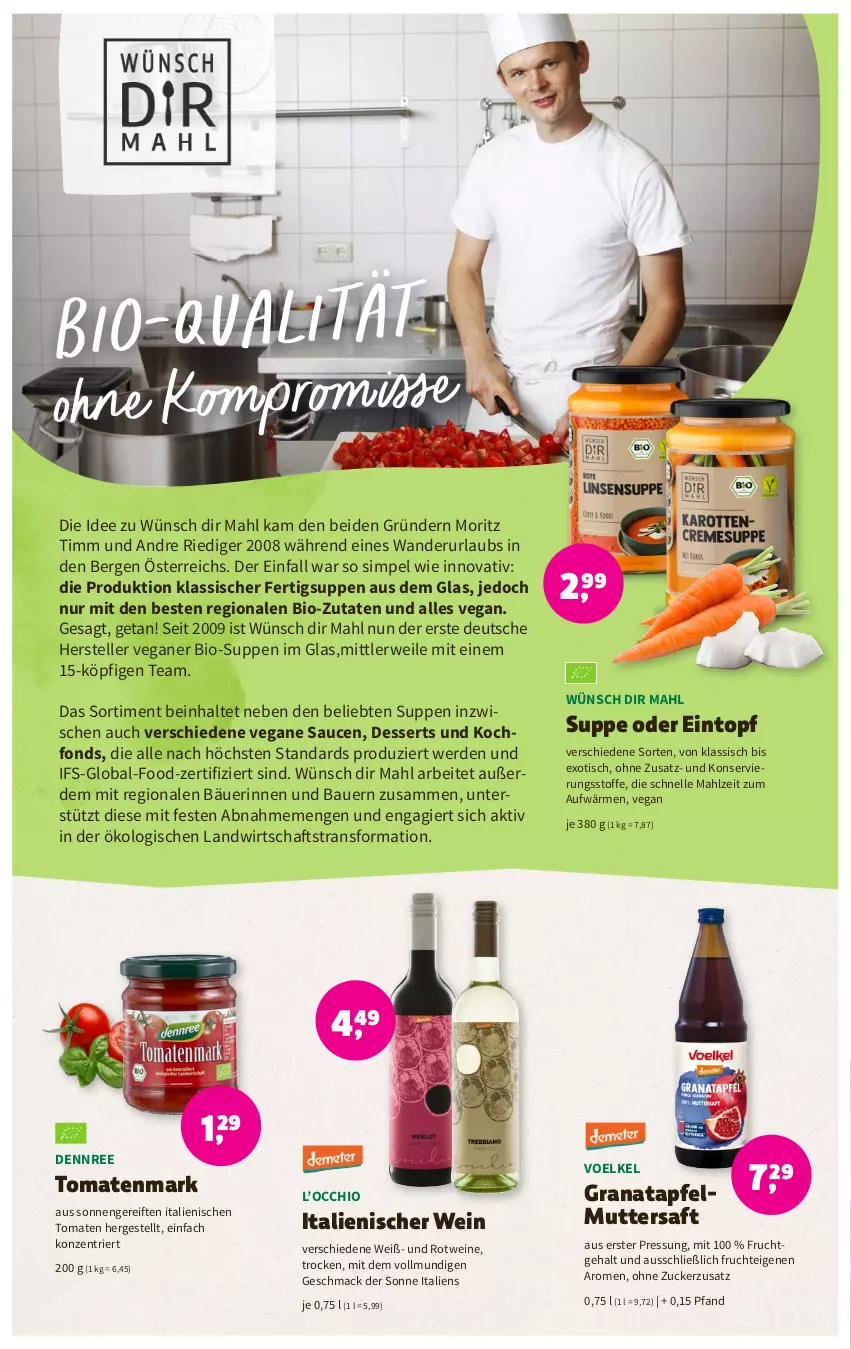 Aktueller Prospekt Denns Biomarkt - Prospekte - von 01.03 bis 14.03.2023 - strona 6 - produkty: apfel, auer, Bau, Bauer, bio, dennree, dessert, desserts, eintopf, elle, erde, frucht, grana, granatapfel, mac, Rana, rotwein, rwe, saft, sauce, saucen, sim, suppe, suppen, teller, Ti, tisch, tomate, tomaten, tomatenmark, topf, wein, weine, zucker