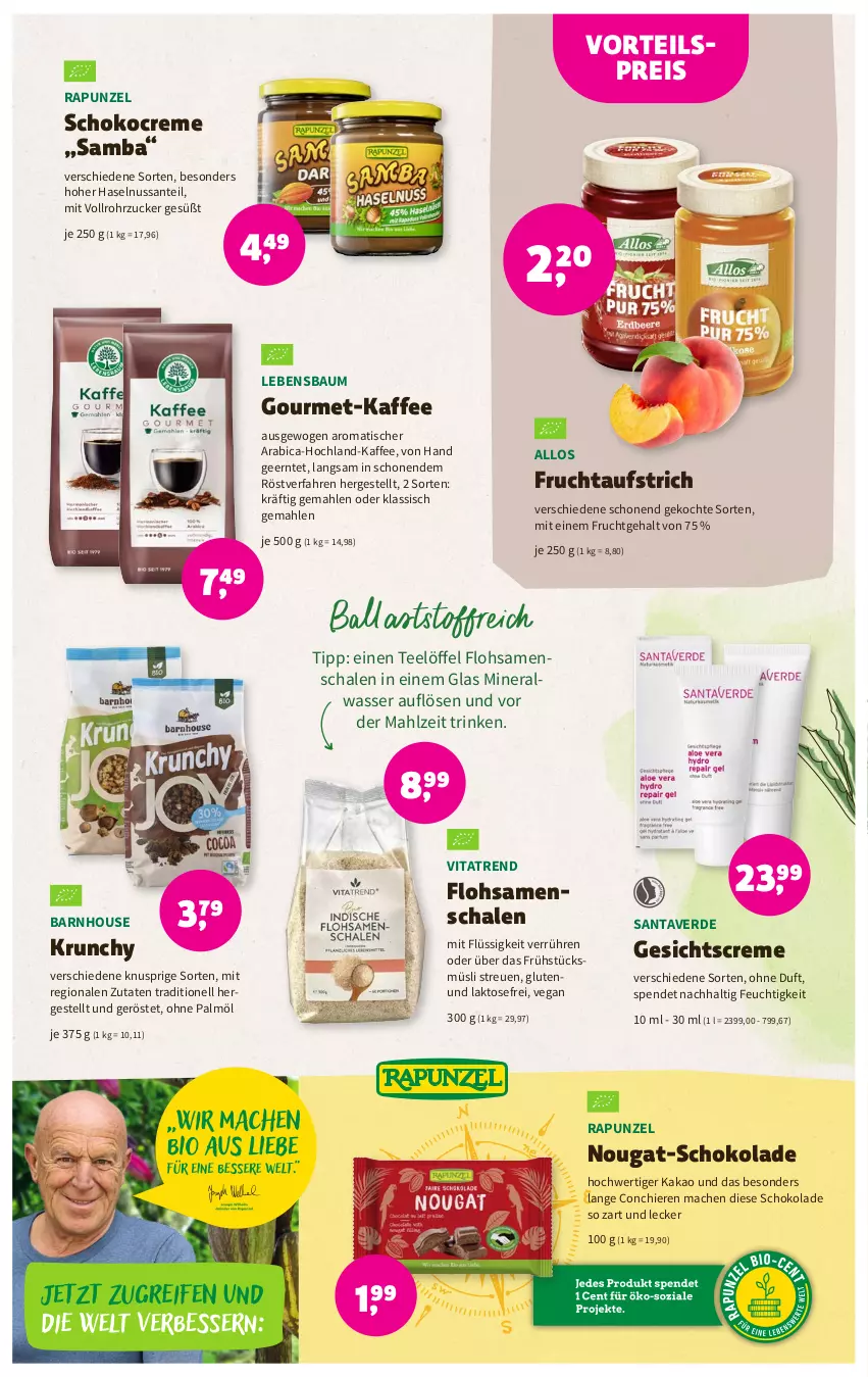 Aktueller Prospekt Denns Biomarkt - Prospekte - von 01.03 bis 14.03.2023 - strona 7 - produkty: Alwa, aufstrich, ball, Bau, creme, eis, erde, Flohsamenschalen, frucht, fruchtaufstrich, Gesichtscreme, haselnuss, hochland, kaffee, kakao, Löffel, mac, mineralwasser, müsli, nuss, ohne palmöl, reis, rohrzucker, SANTE, Schal, Schale, schoko, schokolade, tee, Ti, tisch, vita, vorteilspreis, wasser, zucker