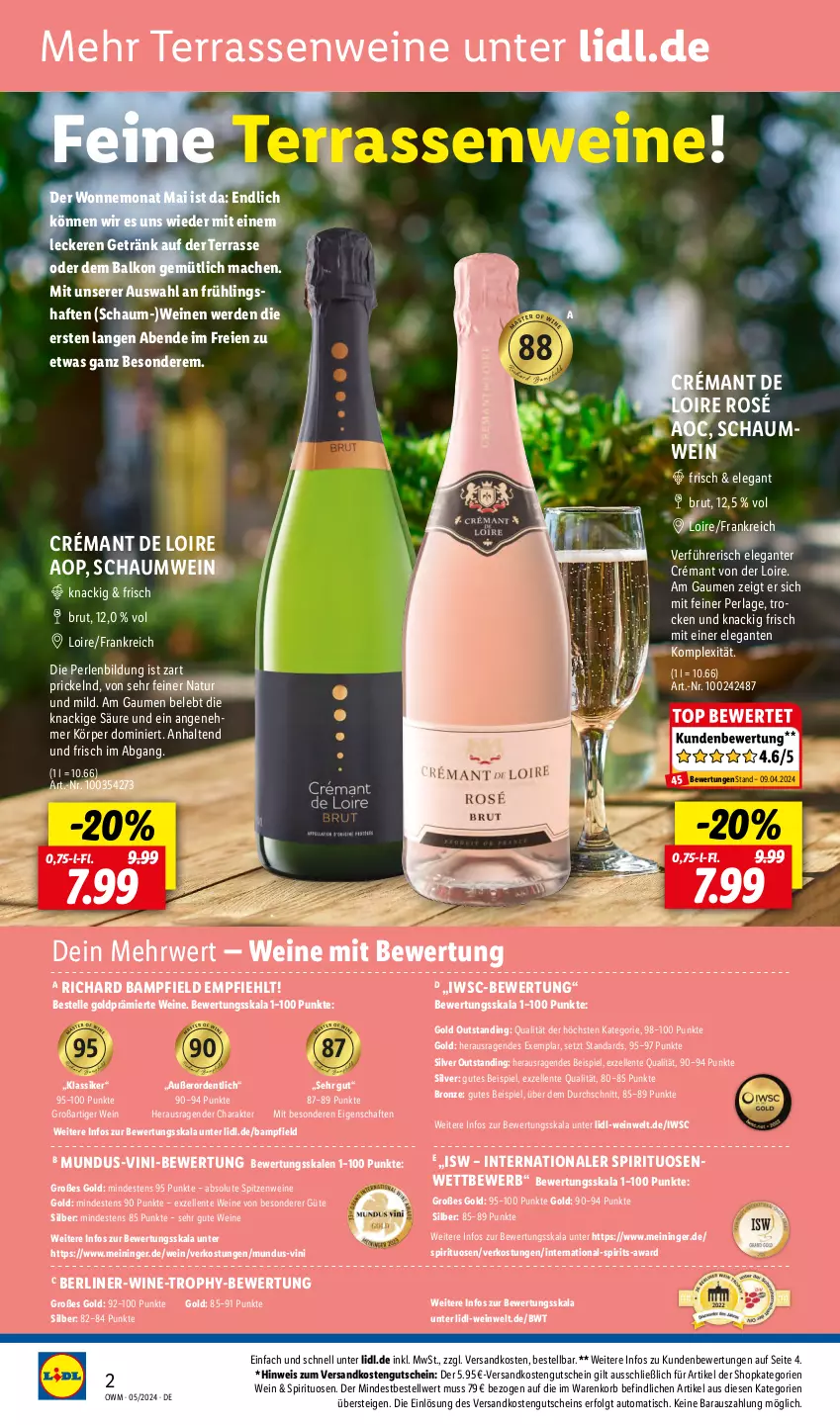 Aktueller Prospekt Lidl - Highlights in der Weinwelt - von 01.05 bis 31.05.2024 - strona 2 - produkty: auto, berliner, brut, crémant de loire, eis, elle, ente, erde, getränk, gutschein, korb, LG, mac, natur, ndk, perla, perlen, rwe, spirituosen, Ti, tisch, wein, weine