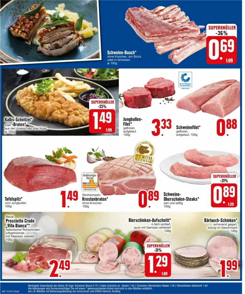 Aktueller Prospekt Edeka - Prospekte - von 25.03 bis 30.03.2024 - strona 16 - produkty: aufschnitt, bier, bierschinken, braten, filet, jungbullen, krustenbraten, mac, meersalz, mit gemüse, nuss, prosciutto, prosciutto crudo, rohschinken, saft, salz, Schal, Schale, schinken, schnitzel, schwein, schweine, schweinefilet, steak, steaks, tafelspitz, Ti, wein, weine