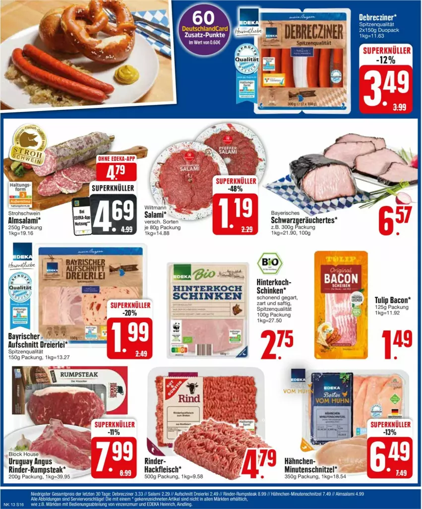 Aktueller Prospekt Edeka - Prospekte - von 25.03 bis 30.03.2024 - strona 18 - produkty: aufschnitt, bacon, Bau, bio, dell, deutschlandcard, eier, eis, fleisch, hackfleisch, minutenschnitzel, rind, rinder, rinder-rumpsteak, rum, rumpsteak, saft, salami, schnitzel, spitzenqualität, steak, Ti, tulip, wiltmann