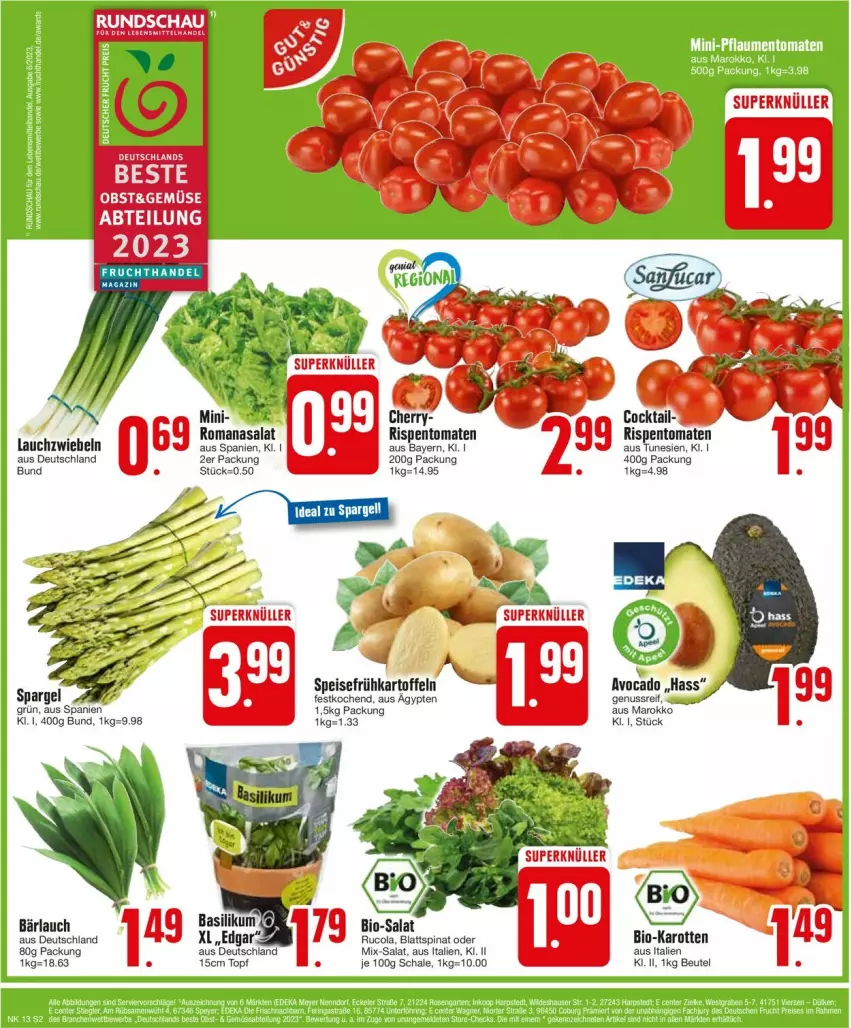 Aktueller Prospekt Edeka - Prospekte - von 25.03 bis 30.03.2024 - strona 4 - produkty: Abtei, avocado, beutel, bio, bio-karotten, blattspinat, cocktail, cola, eis, ente, frucht, karotten, Lauchzwiebel, lauchzwiebeln, nuss, obst, rispentomaten, Romanasalat, rucola, salat, Schal, Schale, spinat, tomate, tomaten, topf, zwiebel, zwiebeln