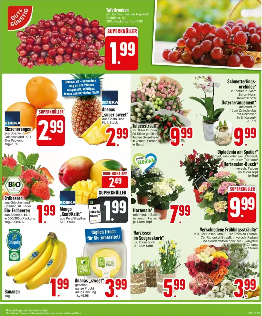 Aktueller Prospekt Edeka - Prospekte - von 25.03 bis 30.03.2024 - strona 5 - produkty: ananas, ball, banane, bananen, beere, beeren, bio, deka, eis, erdbeere, erdbeeren, frucht, hortensie, hortensien, korb, mango, Mett, Narzissen, nuss, orange, orangen, orchidee, rosen, Schmetterling, snack, Thea, Ti, topf