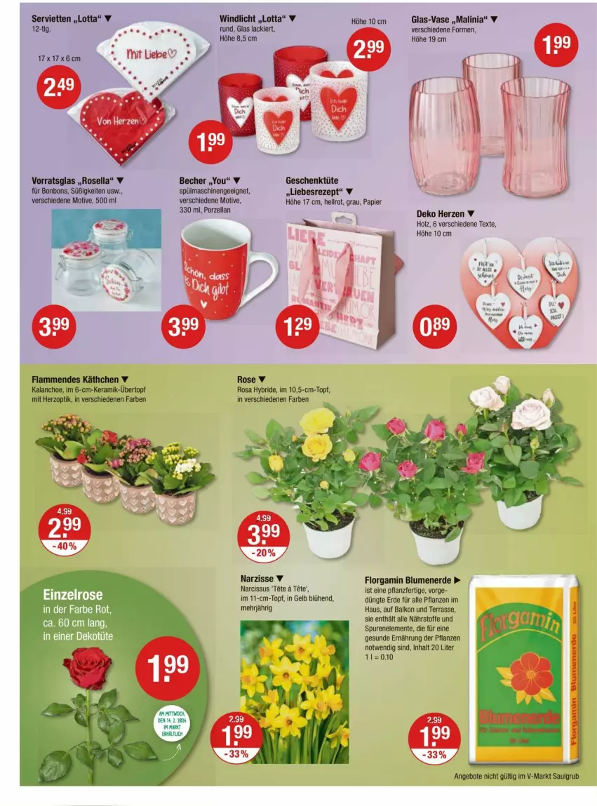 Aktueller Prospekt Vmarkt - Prospekte - von 08.02 bis 14.02.2024 - strona 16 - produkty: angebot, angebote, Becher, blume, blumen, blumenerde, bonbons, eis, ente, erde, Holz, Kalanchoe, lack, lamm, LG, papier, pflanze, pflanzen, reis, reiss, rezept, Serviette, servietten, spülmaschinen, Ti, topf, Tüte, übertopf, Vase, windlicht, Yo