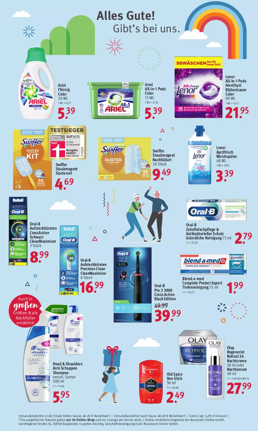 Aktueller Prospekt Rossmann - Prospekte - von 21.05 bis 27.05.2022 - strona 2 - produkty: angebot, angebote, ariel, aufsteckbürsten, blend-a-med, Blüte, bürste, bürsten, creme, cross action, deo, eis, elle, fleisch, HP, lack, lenor, LG, nachtcreme, ndk, Old Spice, oral-b, Pods, precision clean, pril, Reinigung, rum, sac, Serum, shampoo, staubmagnet, staubwedel, swiffer, Ti, versandkostenfrei, wedel, weichspüler