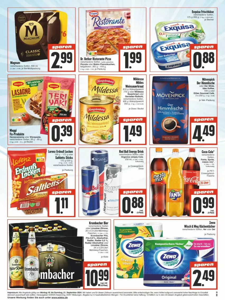 Aktueller Prospekt Edeka - Prospekte - von 14.09 bis 21.09.2024 - strona 2 - produkty: auer, bio, cola, deka, drink, drucker, energy drink, gin, Kraut, küche, Küchen, küchentücher, red bull, ring, Sauerkraut, sim, Ti, tücher