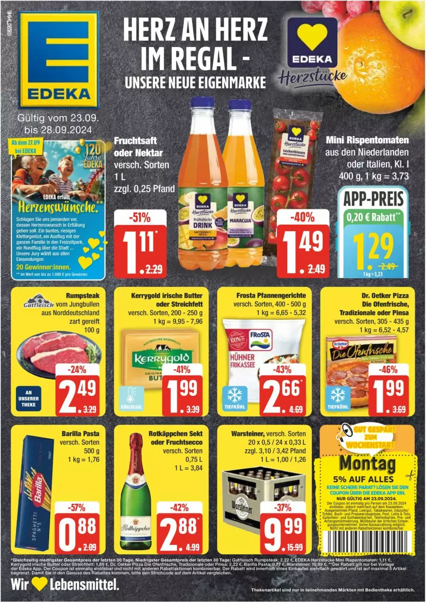 Aktueller Prospekt Edeka - Prospekte - von 23.09 bis 28.09.2024 - strona 1 - produkty: deka, eis, fleisch, gutfleisch, lebensmittel, regal, reis, rum, Schere, tee, Ti, ZTE