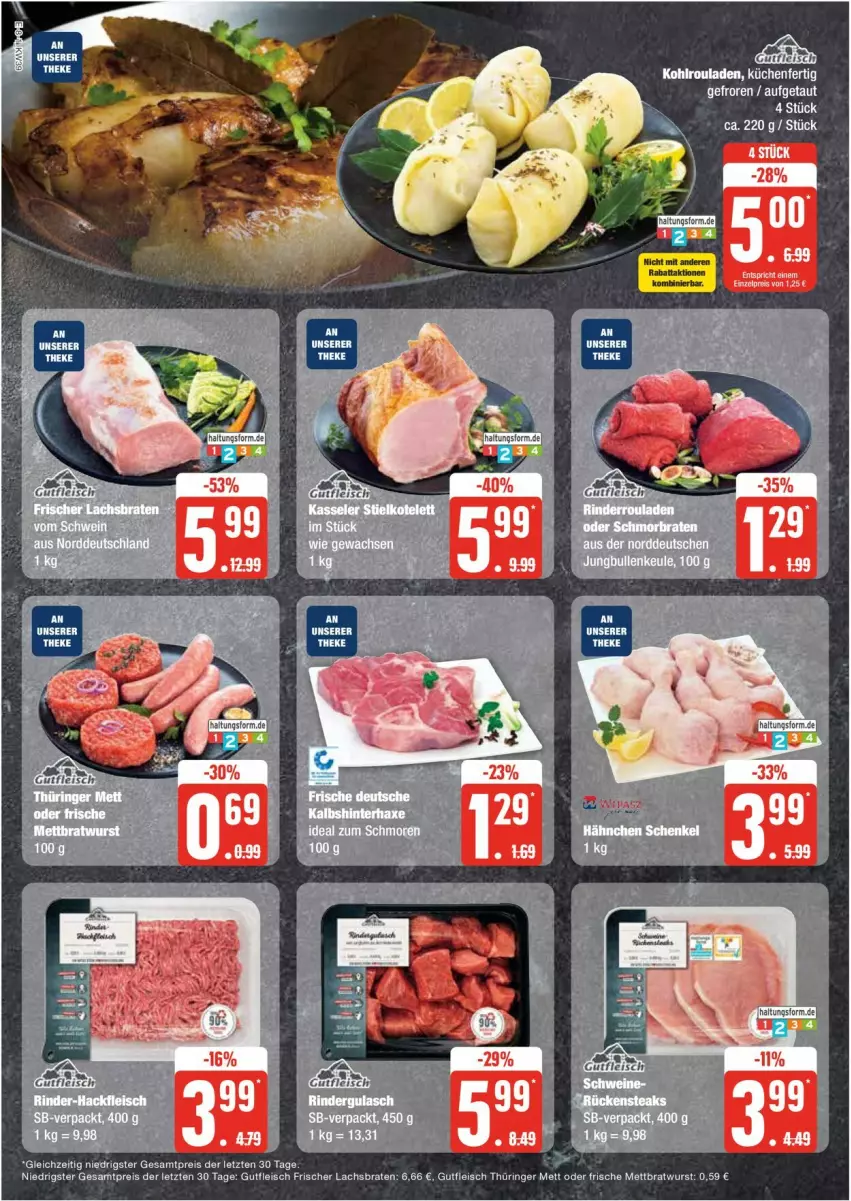 Aktueller Prospekt Edeka - Prospekte - von 23.09 bis 28.09.2024 - strona 8 - produkty: braten, bratwurst, eis, fleisch, gulasch, gutfleisch, Kohlrouladen, küche, Küchen, lachs, Lachsbraten, Mett, reis, rind, rinder, rindergulasch, ring, rouladen, Ti, wurst, ZTE