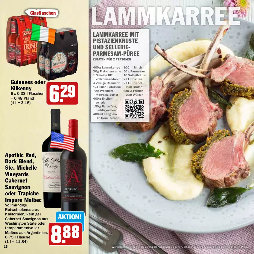 Aktueller Prospekt Hit - Feinkostbroschüre - von 24.03 bis 19.04.2025 - strona 16 - produkty: aktionspreis, bio, bio gemüse, braten, butter, cabernet, cabernet sauvignon, eis, elle, flasche, Gemüsefond, glasflasche, Guinness, kartoffel, kartoffeln, Kilkenny, korn, lamm, meersalz, mehl, milch, mit pistazien, olive, oliven, olivenöl, petersilie, pfeffer, pistazien, püree, reis, rosmarin, rotwein, salz, sandwich, sauvignon, Ti, wein