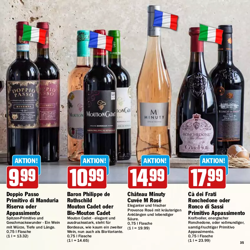 Aktueller Prospekt Hit - Feinkostbroschüre - von 24.03 bis 19.04.2025 - strona 35 - produkty: bio, cuvée, doppio passo, flasche, frucht, kraft, kräuter, mac, passo, primitivo, Ria, riserva, sim, Ti, wein