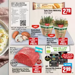 Gazetka promocyjna Hit - Feinkostbroschüre - Gazetka - ważna od 19.04 do 19.04.2025 - strona 15 - produkty: beef, bio, blätterteig, braten, braun, champignon, champignons, champignons braun, eis, elle, filet, gewürz, knoblauch, kohlrabi, LG, natur, nudel, Nudelgericht, nuss, olive, oliven, olivenöl, petersilie, pfeffer, reis, rind, rinder, rinderfilet, rosmarin, salat, salz, Schal, Schale, Schalotte, schinken, schnittlauch, schwarzwälder schinken, steak, steaks, tante fanny, Ti, topf, wein, Weißwein, zitrone