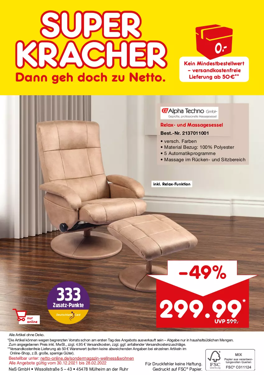 Aktueller Prospekt Netto Marken-Discount - Online-SondermagazinWellness & Wohnen - von 30.12.2021 bis 28.02.2022 - strona 12 - produkty: angebot, angebote, auto, eis, kracher, magazin, ndk, papier, reis, rel, Ria, sessel, Ti, uhr, versandkostenfrei, ZTE