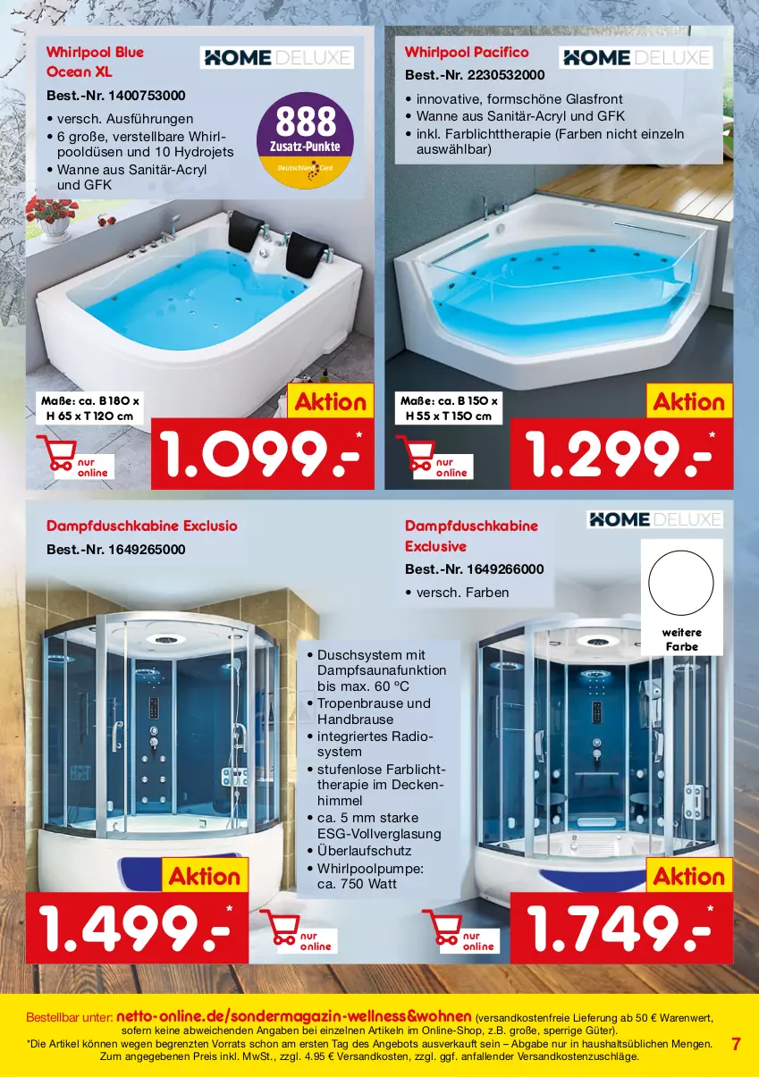 Aktueller Prospekt Netto Marken-Discount - Online-SondermagazinWellness & Wohnen - von 30.12.2021 bis 28.02.2022 - strona 7 - produkty: angebot, brause, Cif, decke, eis, handbrause, magazin, ndk, pool, Radio, reis, Ti, versandkostenfrei, Wanne, Whirlpool, ZTE