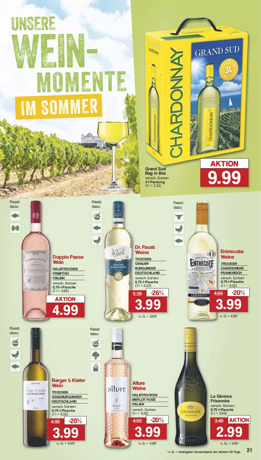 Aktueller Prospekt Famila - Prospekte - von 15.07 bis 20.07.2024 - strona 22 - produkty: auer, aust, Berger, burgunder, chardonnay, doppio passo, eis, flasche, grand sud, grauburgunder, grauer burgunder, La Gioiosa, merl, merlot, passo, primitivo, reis, Ti, wein, weine, ZTE