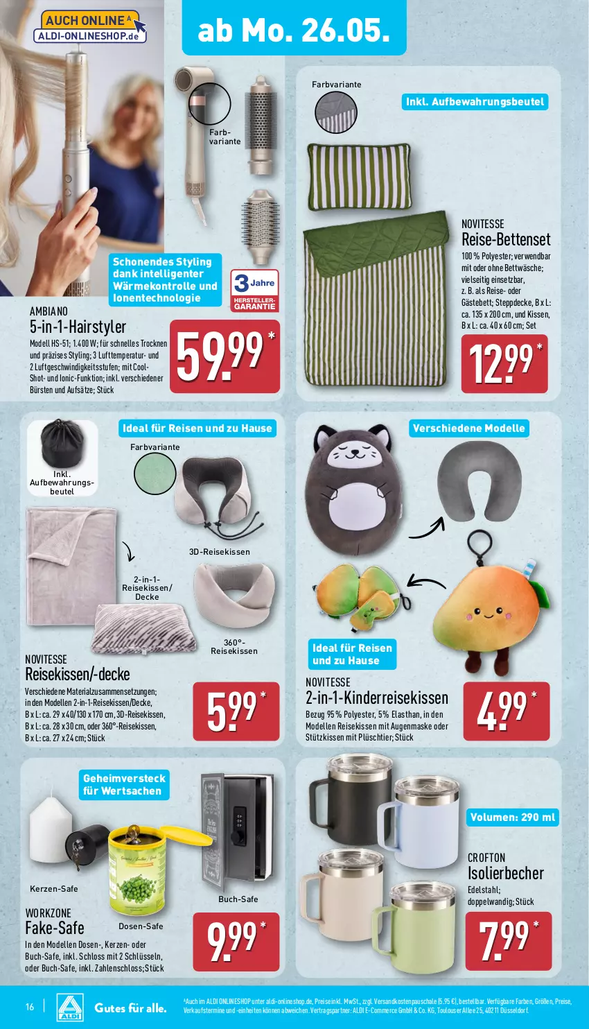 Aktueller Prospekt Aldi Nord - Von Montag - von 26.05 bis 31.05.2025 - strona 16 - produkty: aldi, ambia, Augenmaske, Becher, bett, Betten, bettwäsche, beutel, buch, bürste, bürsten, Crofton, decke, dell, edelstahl, eis, elle, ente, Gästebett, Intel, isolierbecher, kerze, Kinder, kissen, Maske, Mode, ndk, Plüsch, reis, Ria, rwe, sac, Schal, Schale, Steppdecke, Ti