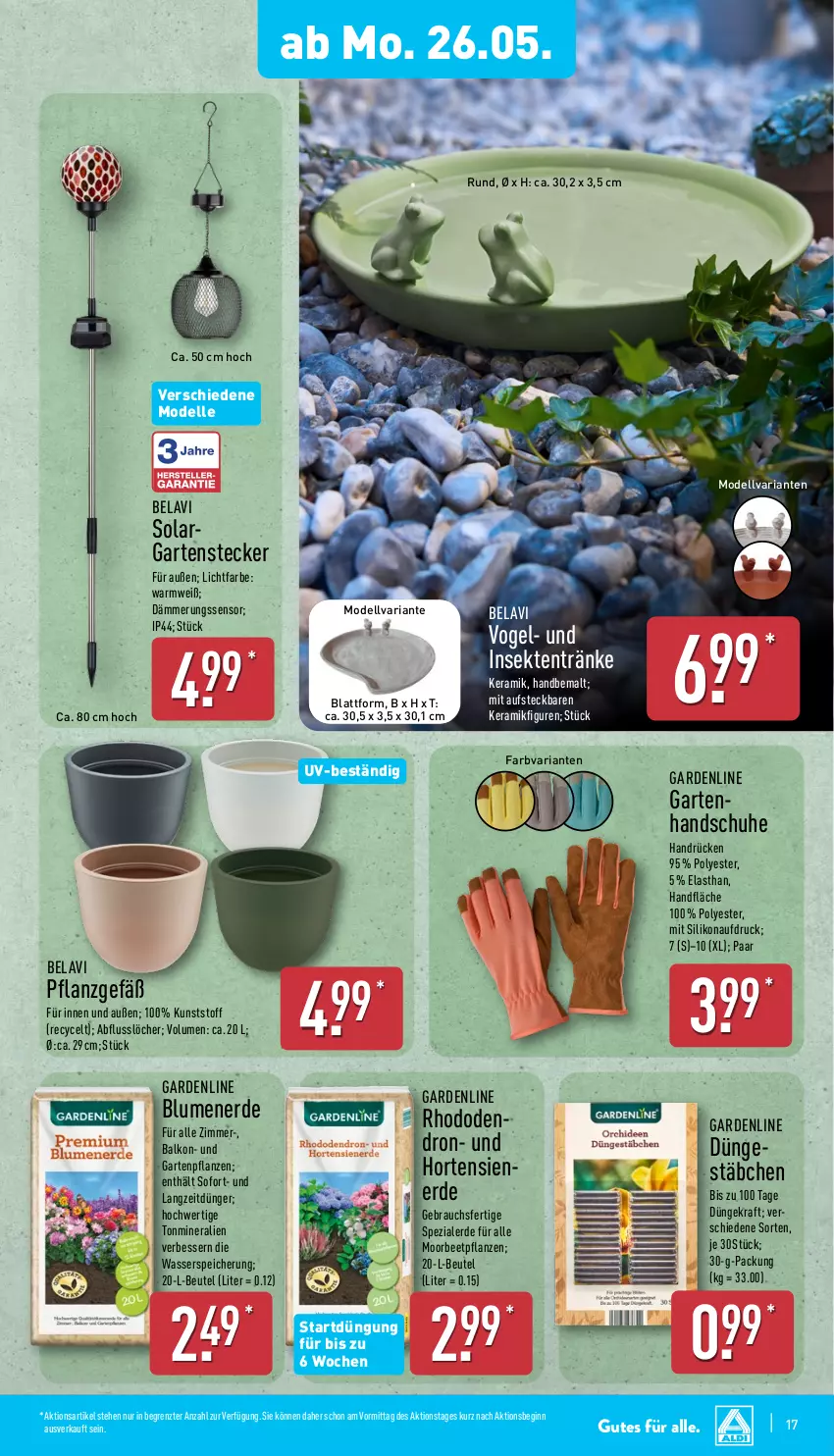 Aktueller Prospekt Aldi Nord - Von Montag - von 26.05 bis 31.05.2025 - strona 17 - produkty: beetpflanzen, beutel, blume, blumen, blumenerde, dell, dünger, elle, erde, Garten, Gartenpflanze, gin, handschuhe, hortensie, hortensien, kraft, Mode, pflanze, pflanzen, Rauch, Ria, schuhe, sekt, Spezi, Ti, wasser, ZTE