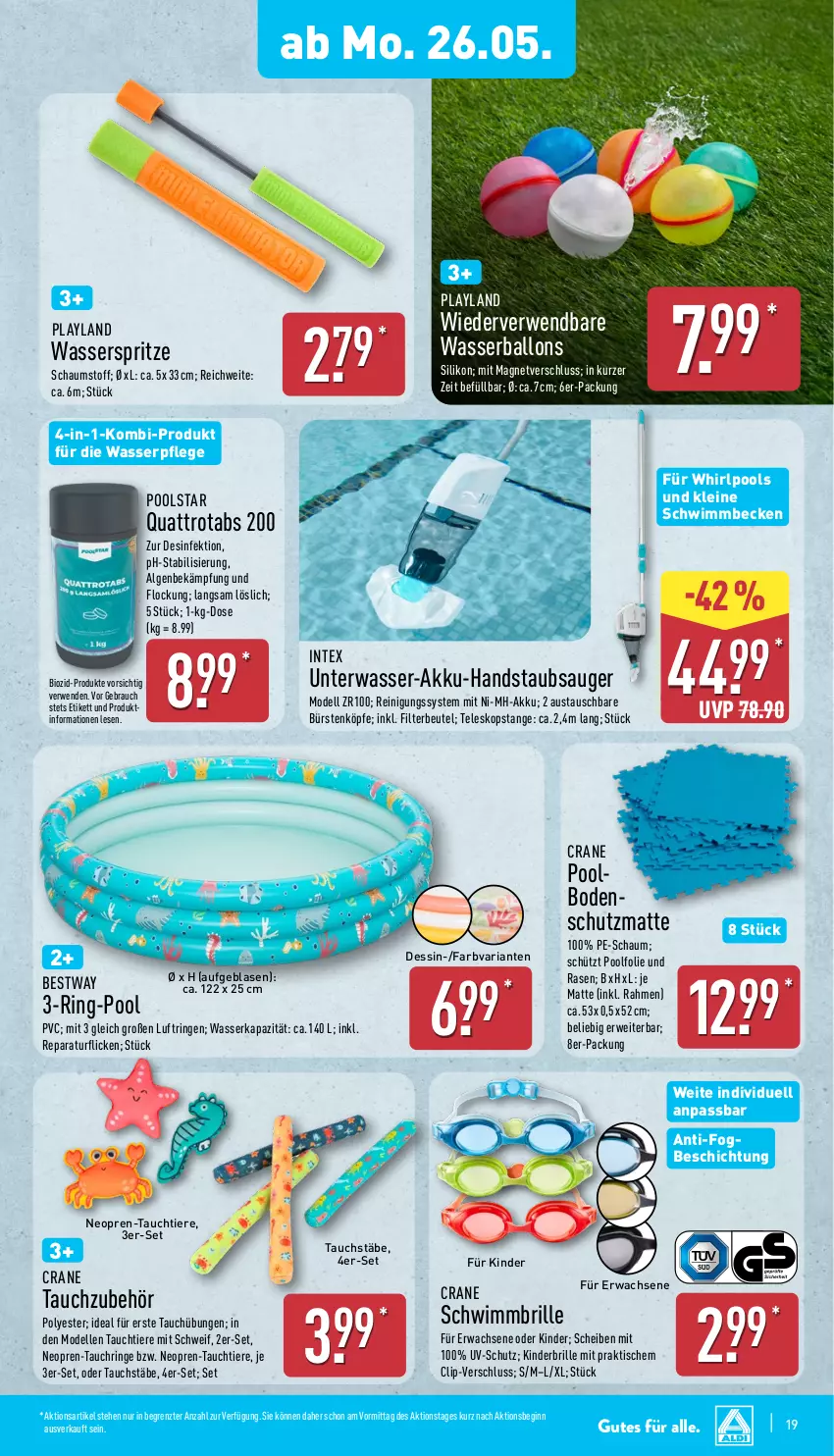 Aktueller Prospekt Aldi Nord - Von Montag - von 26.05 bis 31.05.2025 - strona 19 - produkty: akku, akku-handstaubsauger, aust, ball, bestway, beutel, bio, Brille, bürste, bürsten, dell, Desinfektion, elle, gin, handstaubsauger, Kinder, leine, LG, Mode, pool, rasen, Rauch, Reinigung, Ria, ring, rwe, Schwimmbrille, staubsauger, Teleskop, Ti, Tiere, tisch, uv-schutz, wasser, Wasserball, Wasserballons, Wasserspritze, Whirlpool, ZTE