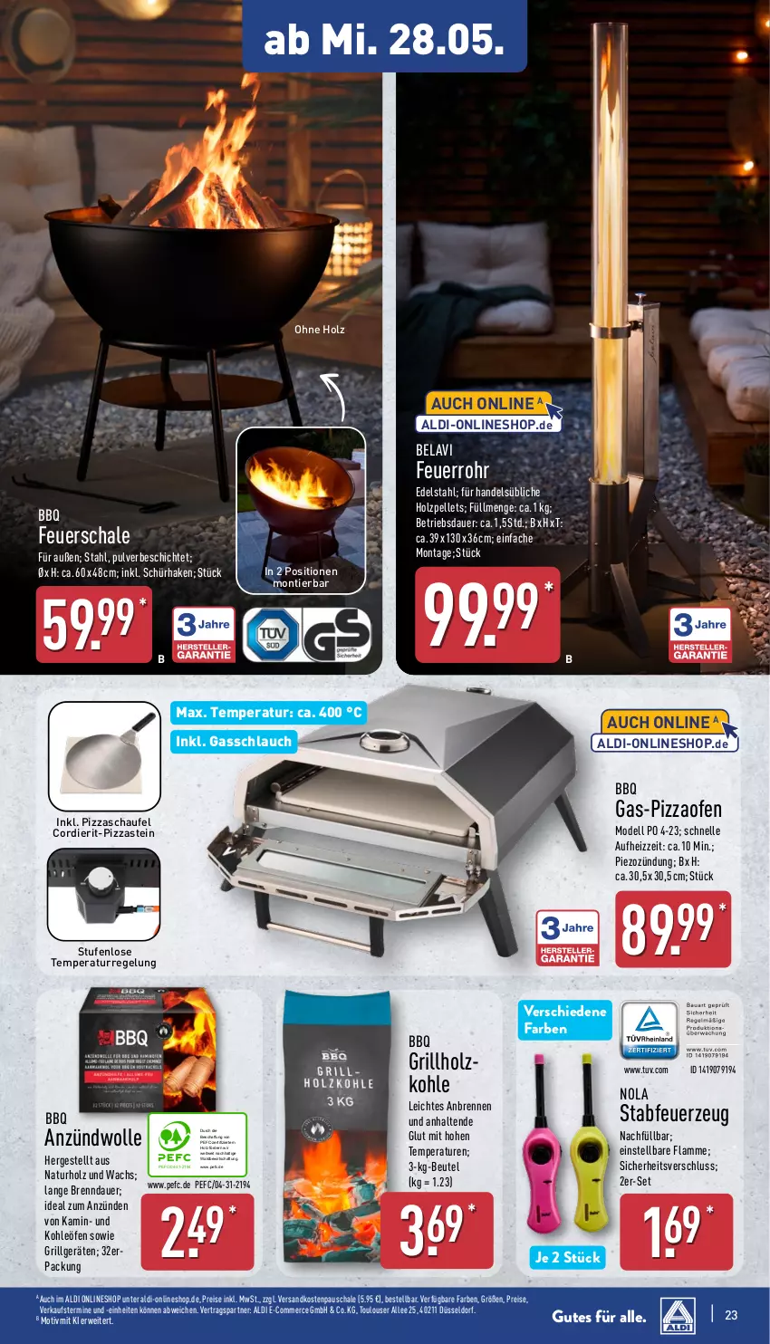 Aktueller Prospekt Aldi Nord - Von Montag - von 26.05 bis 31.05.2025 - strona 23 - produkty: aldi, auer, beutel, dell, edelstahl, eis, elle, feuerschale, Feuerzeug, grill, grillholzkohle, Holz, holzkohle, Holzpellets, Kamin, lamm, LG, Mode, natur, ndk, Ofen, Pellets, pizza, Pizzaofen, reis, rwe, Schal, Schale, schlauch, Ti, wolle